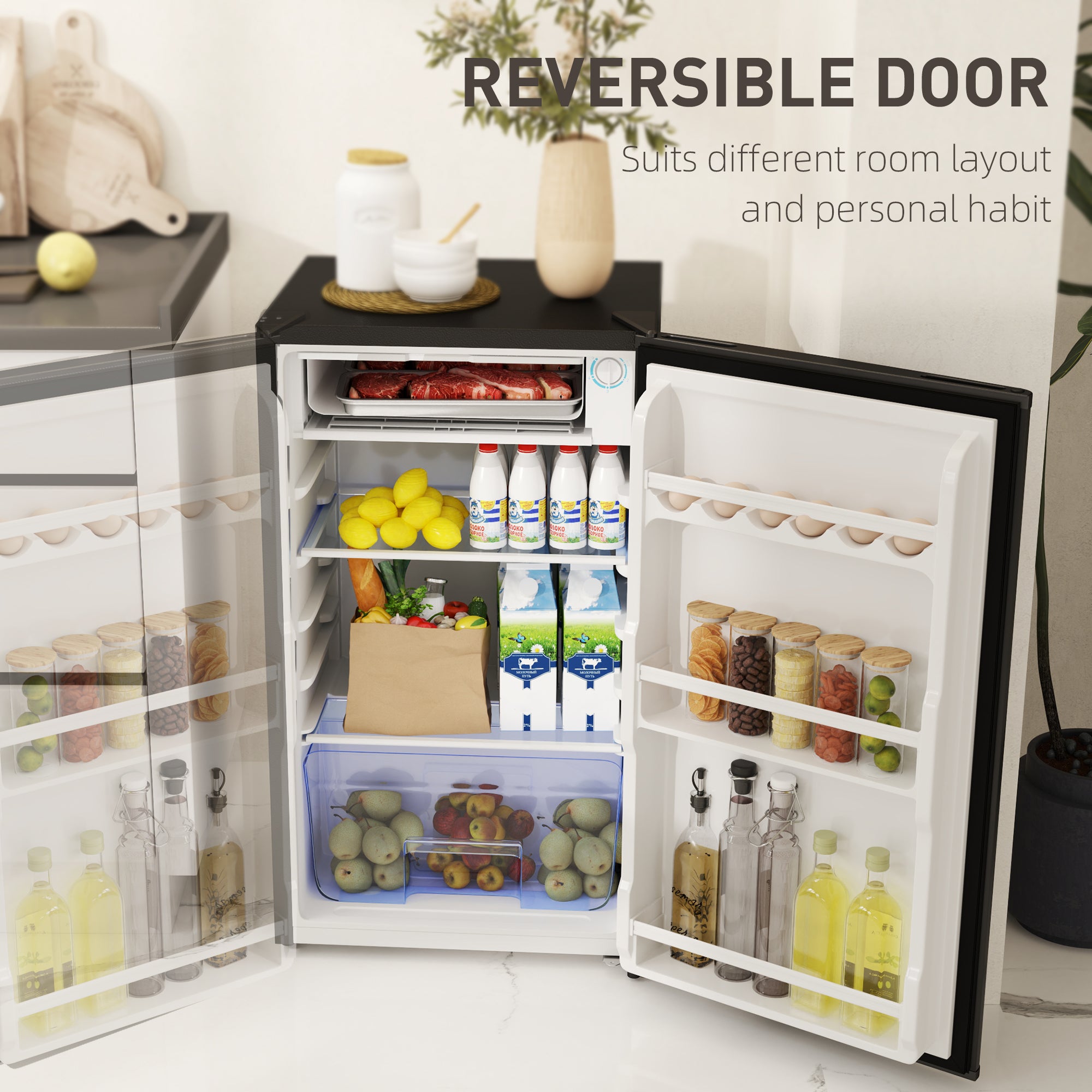 HOMCOM 91L Freestanding Under-Counter Fridge with Lock - Black - North Peak Garden Furniture