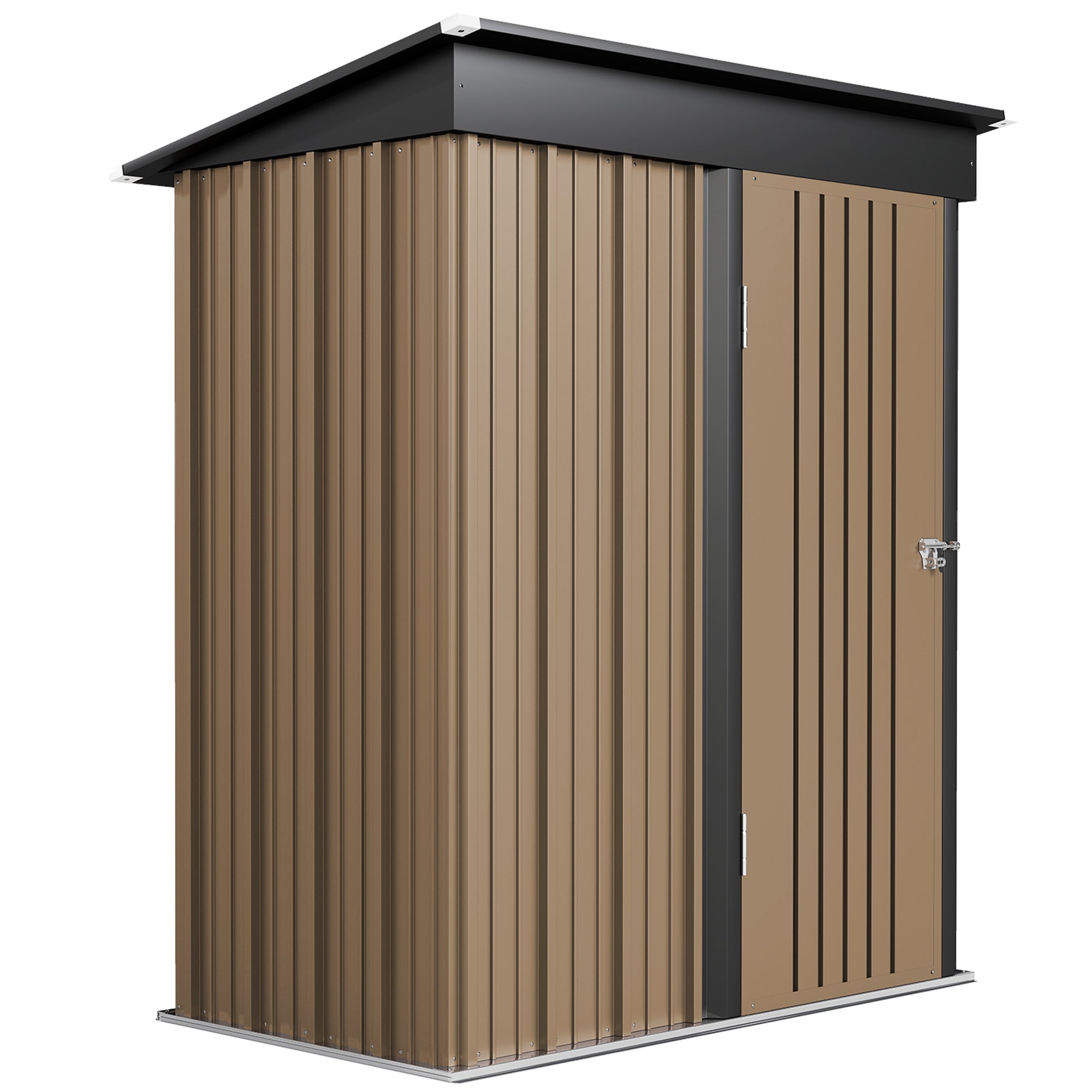 Outsunny Metal Garden Shed, Outdoor Lean-to Shed for Tool Motor Bike, with Adjustable Shelf, Lock, Gloves, 5'x3'x6', Brown