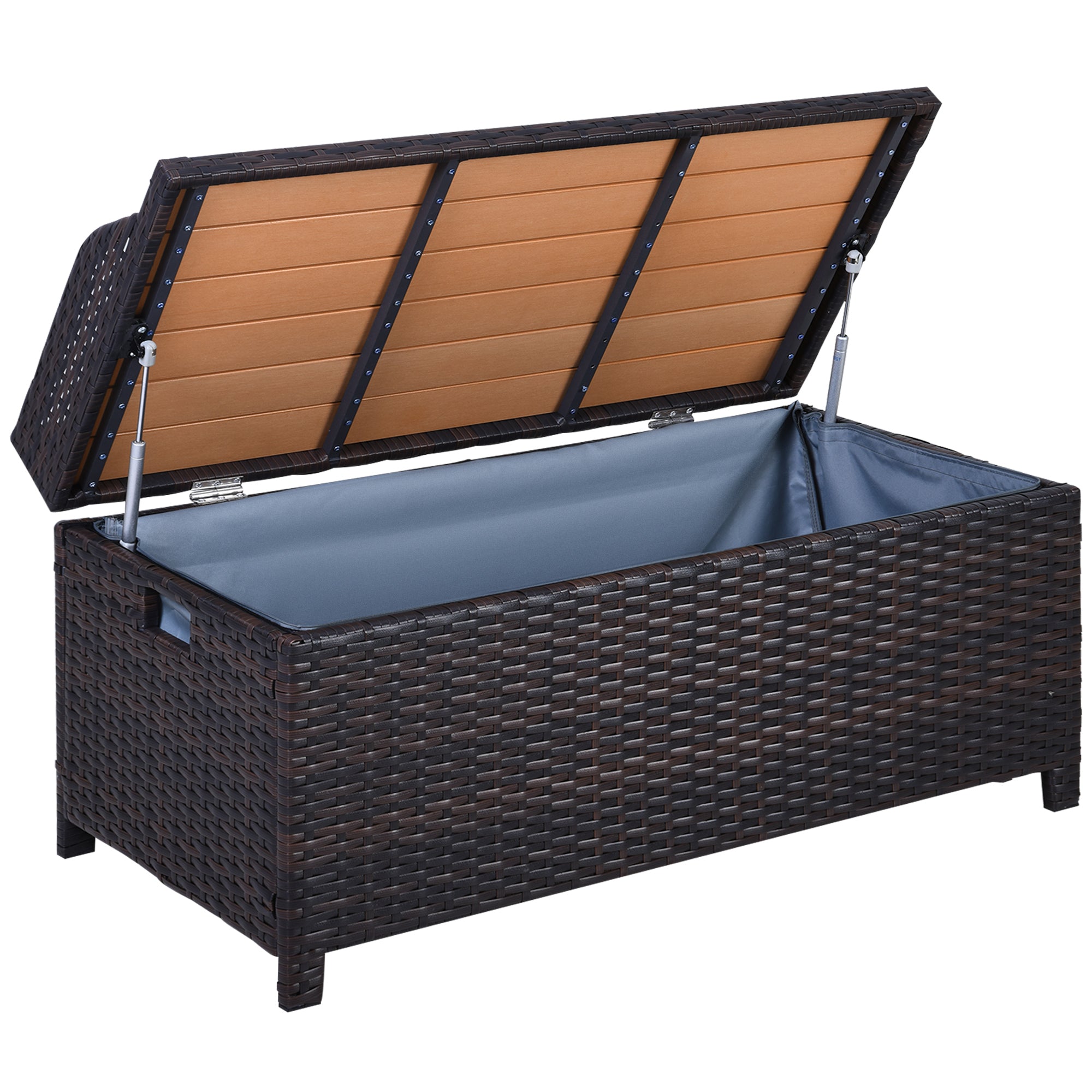 Outsunny 130L Rattan Garden Storage Box, with Seat - Mixed Brown - North Peak Garden Furniture