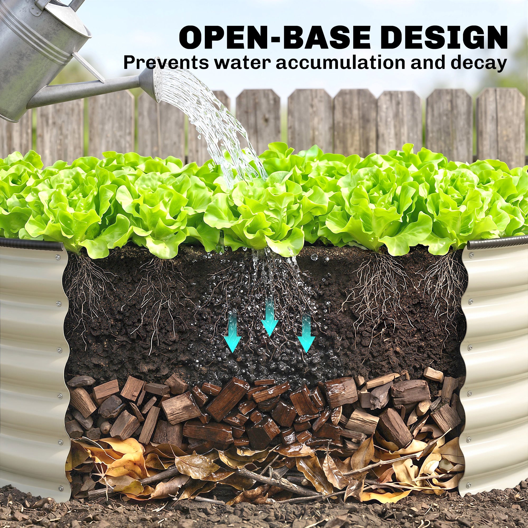 Outsunny Galvanised Raised Garden Bed with Safety Edging, Outdoor Raised Planter Box with Gloves, 120 x 120 x 43cm, Cream White