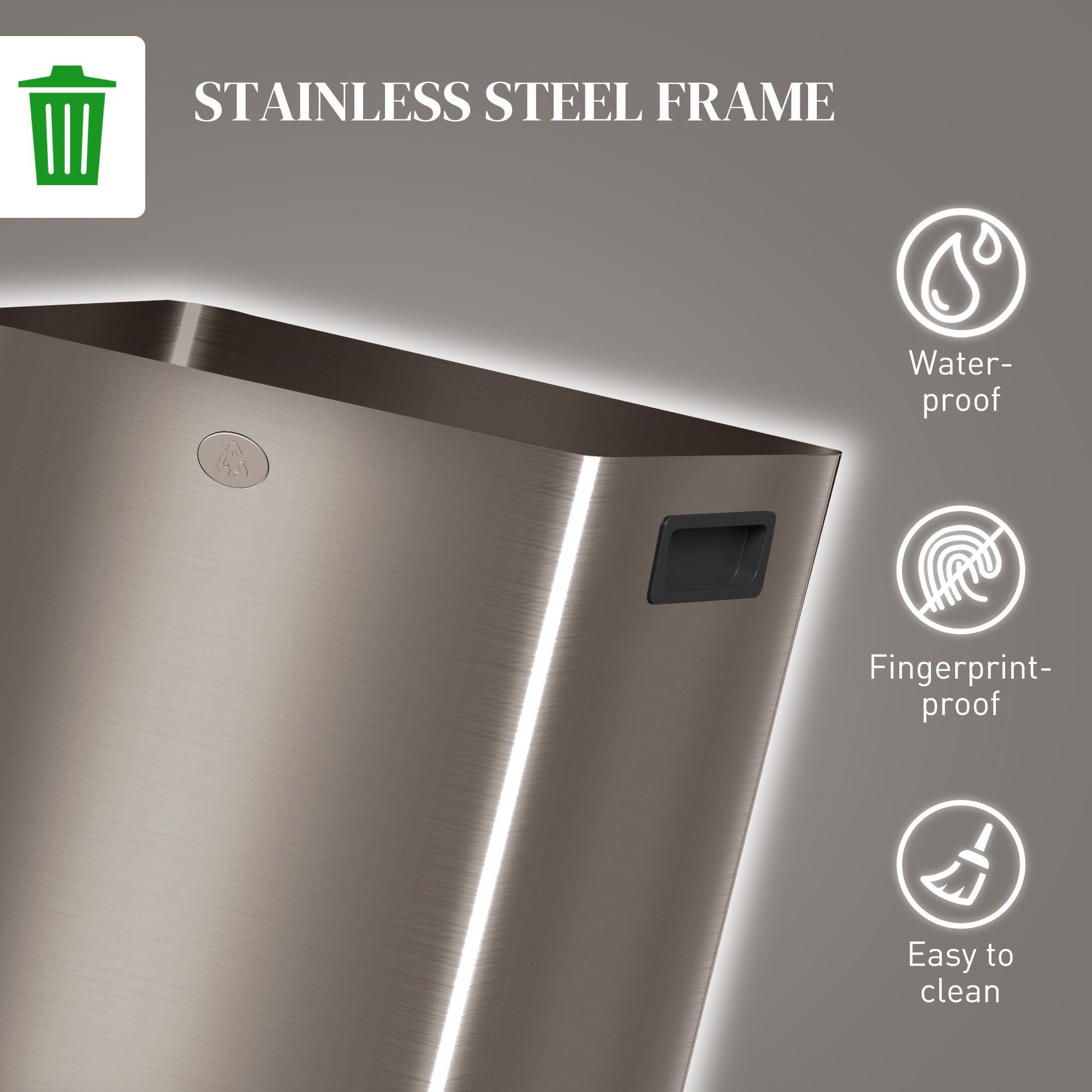 HOMCOM 40L Dual Compartment Stainless Steel Bin, with Deodoriser Holders - Gold Tone - North Peak Garden Furniture