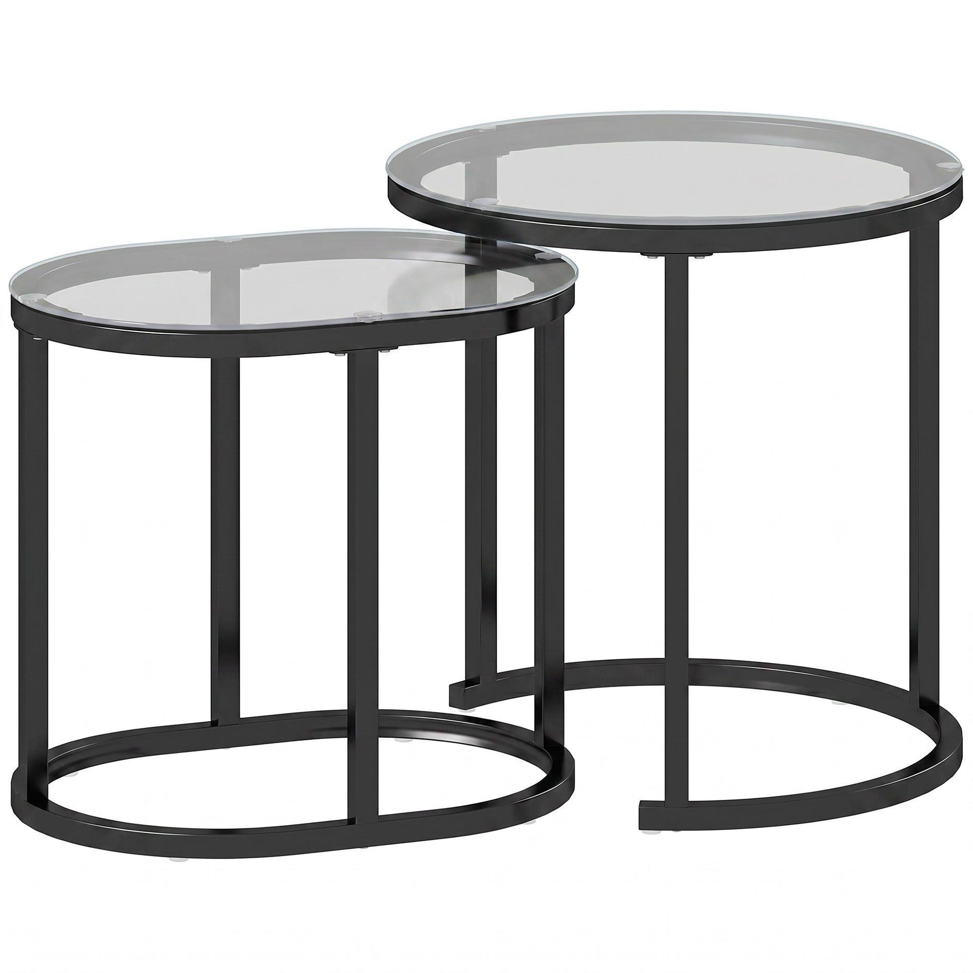 HOMCOM Nest of Tables with Steel Frame and Tempered Glass Tabletop, Modern Coffee Table Set of 2, Black