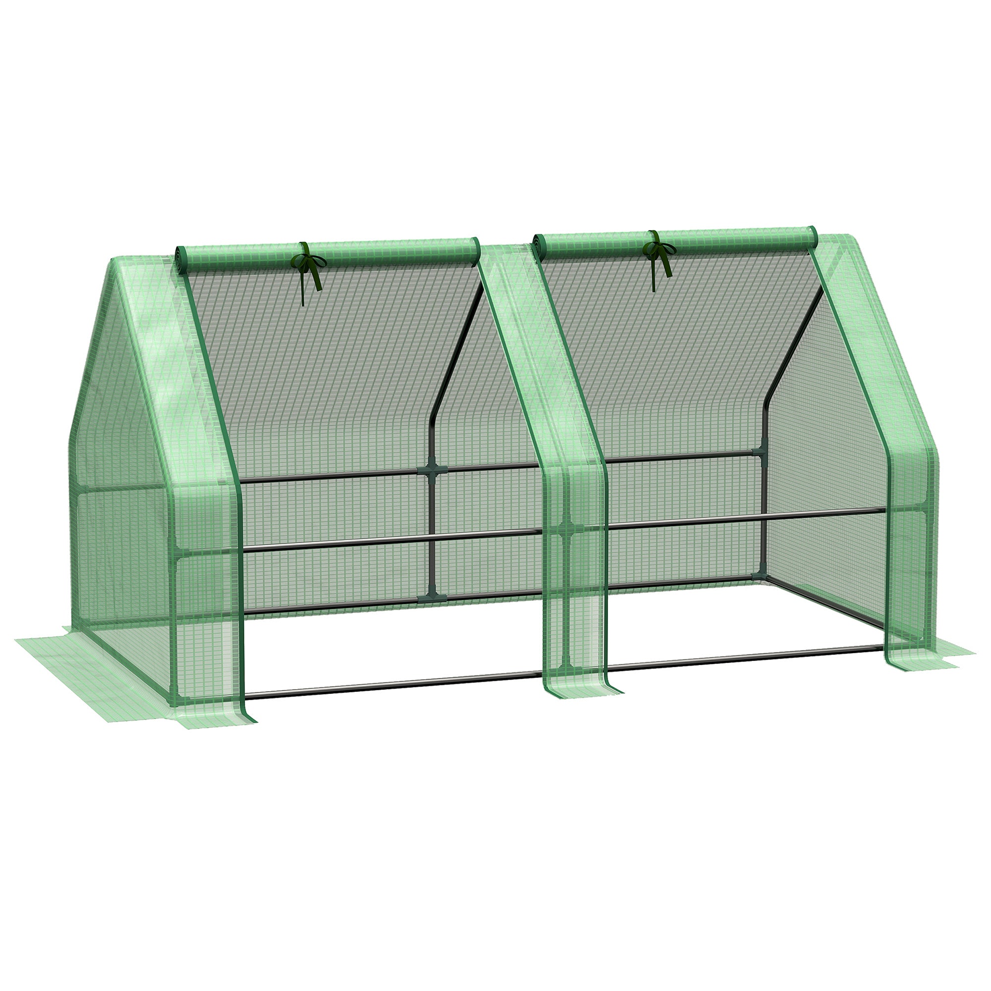 Outsunny Mini Small Greenhouse with Steel Frame & PE Cover & Zippered Window Poly tunnel Steeple for Plants Vegetables, 180 x 90 x 90 cm, Green - North Peak Garden Furniture