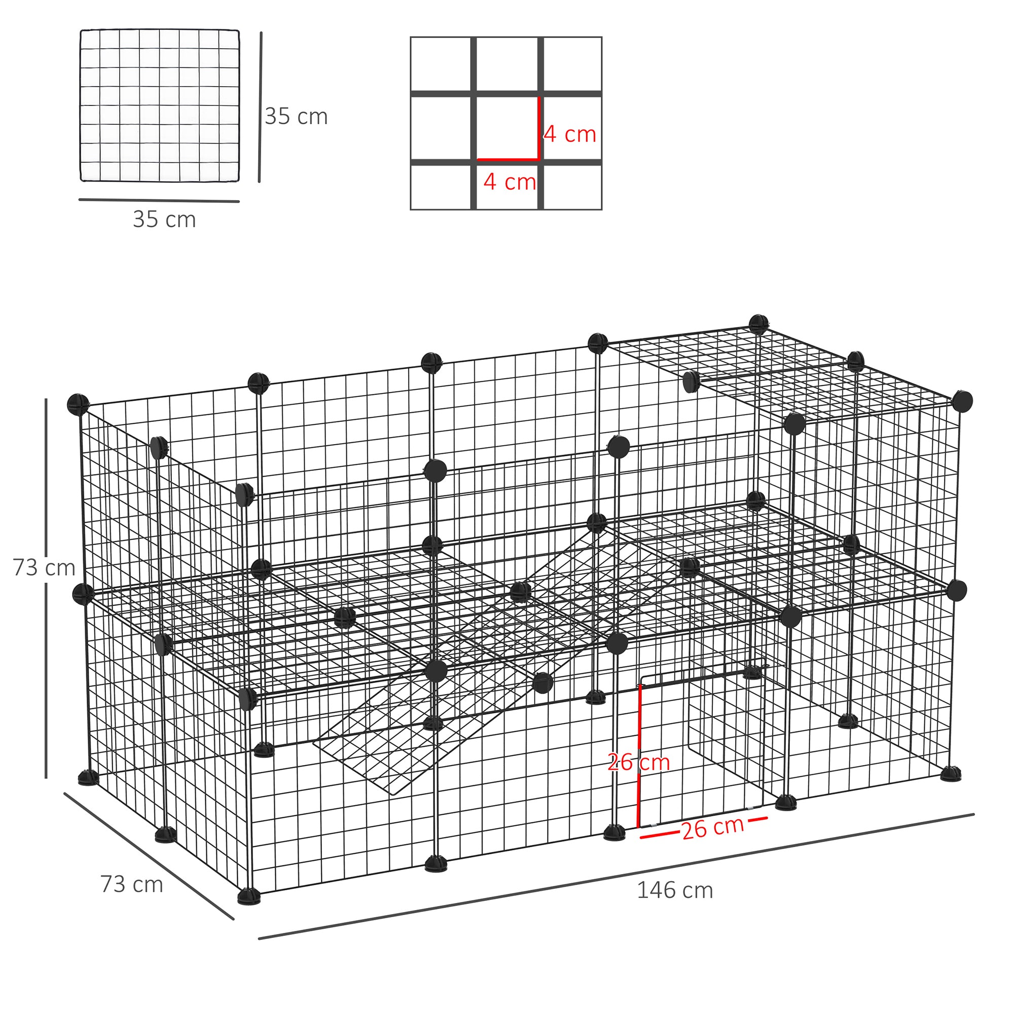 PawHut DIY Pet Playpen Metal Wire Fence Indoor Outdoor Rabbit Small Animals Cage 36 Panel Enclosure Black - North Peak Garden Furniture