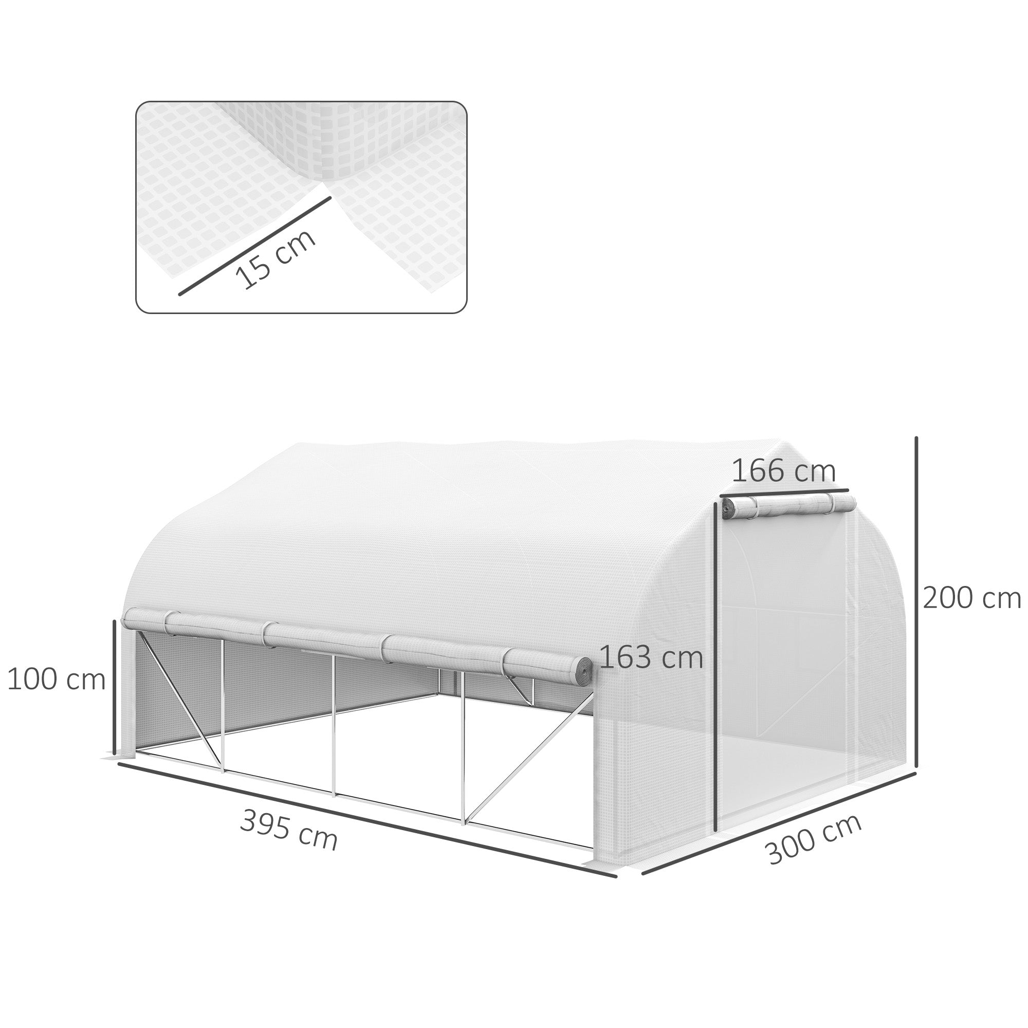 Outsunny 4 x 3(m) Walk-in Polytunnel Greenhouse, Zipped Roll Up Sidewalls, Mesh Door, 8 Mesh Windows, Tunnel Warm House Tent with PE Cover, Complimentary Plant Labels and Gloves, White