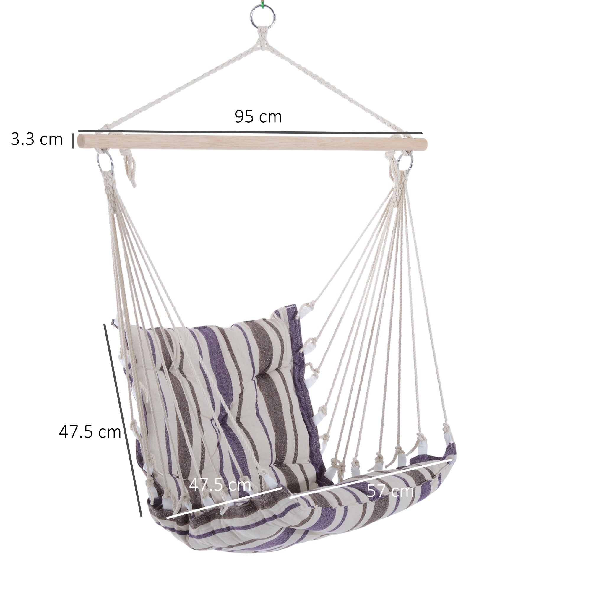 Outsunny Outdoor Hanging Rope Chair with Soft Padded Seat & Backrest, Garden Hammock Chair with Wooden Support Bar Cotton Cloth, Portable Garden Chair for Patio & Tree, Brown - North Peak Garden Furniture