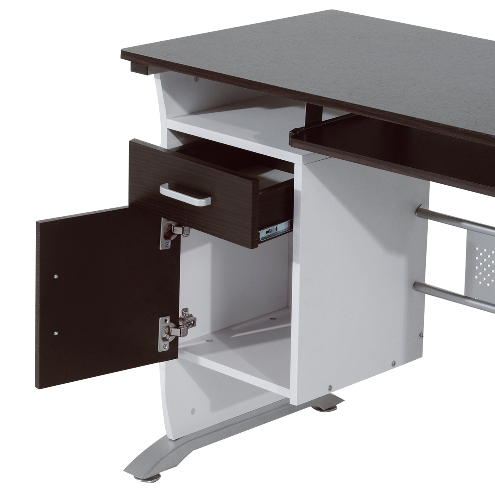 HOMCOM Computer Desk with Sliding Keyboard Tray, Storage Drawers and Host Box Shelf, Home Office Desk, Study Workstation, 100 x 52 x 75cm, Black Walnut - North Peak Garden Furniture