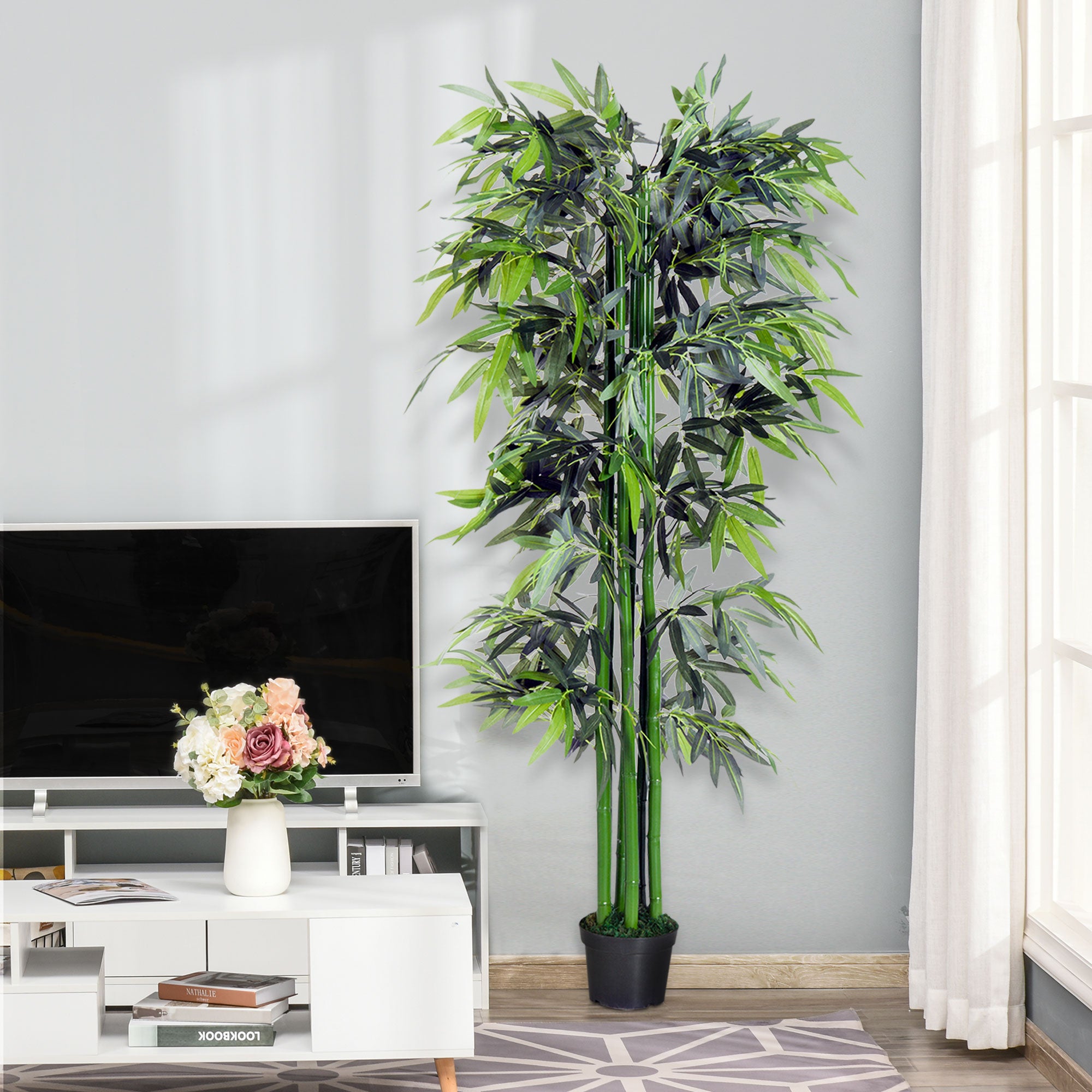 Outsunny 6ft Artificial Bamboo Tree Plant Greenary in A Pot for Home Office Planter 1.8M - North Peak Garden Furniture