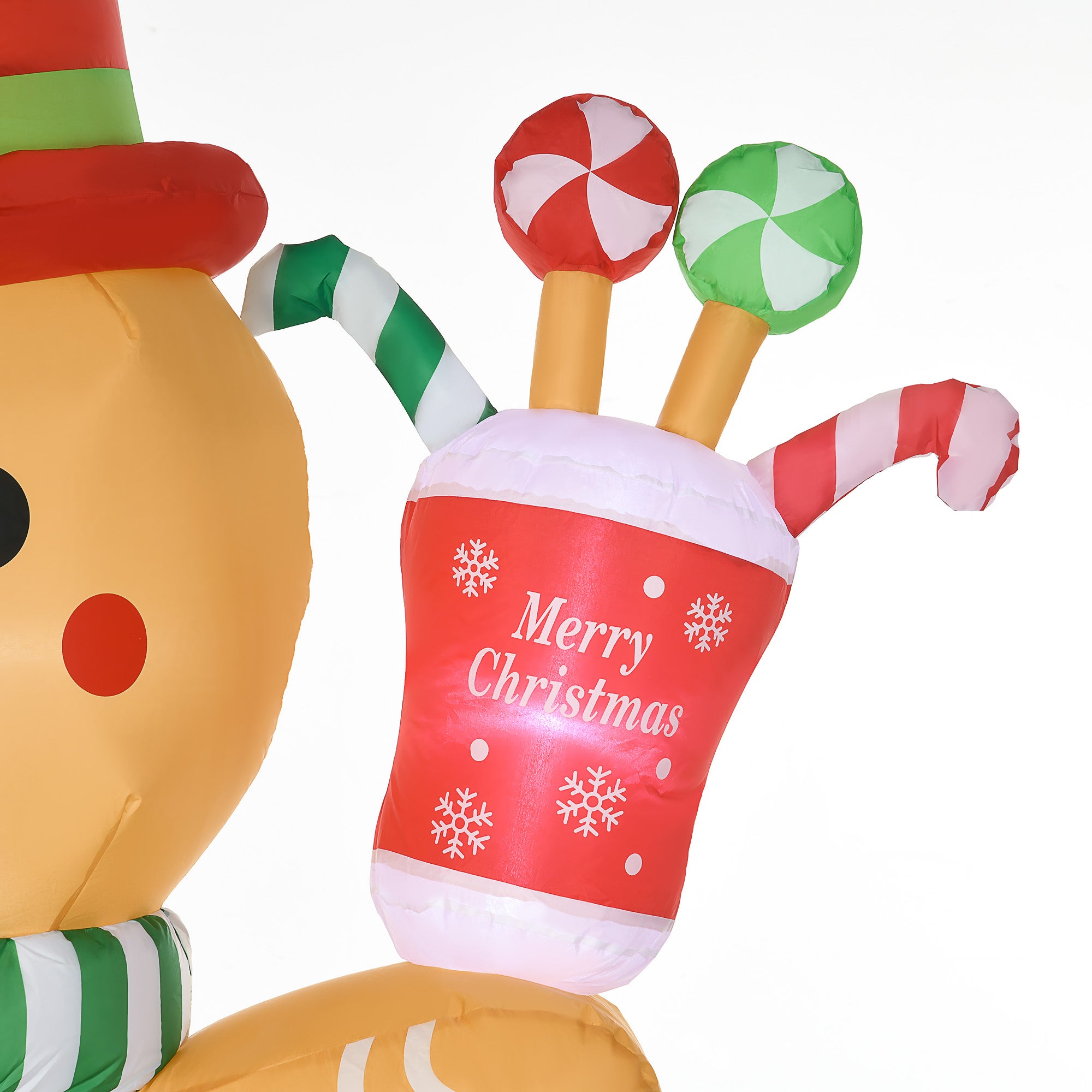 HOMCOM 7.5ft Christmas Inflatable Gingerbread Man with Candy Cane and LED Lights, Blow-Up Outdoor LED Garden Display for Lawn, Party - North Peak Garden Furniture