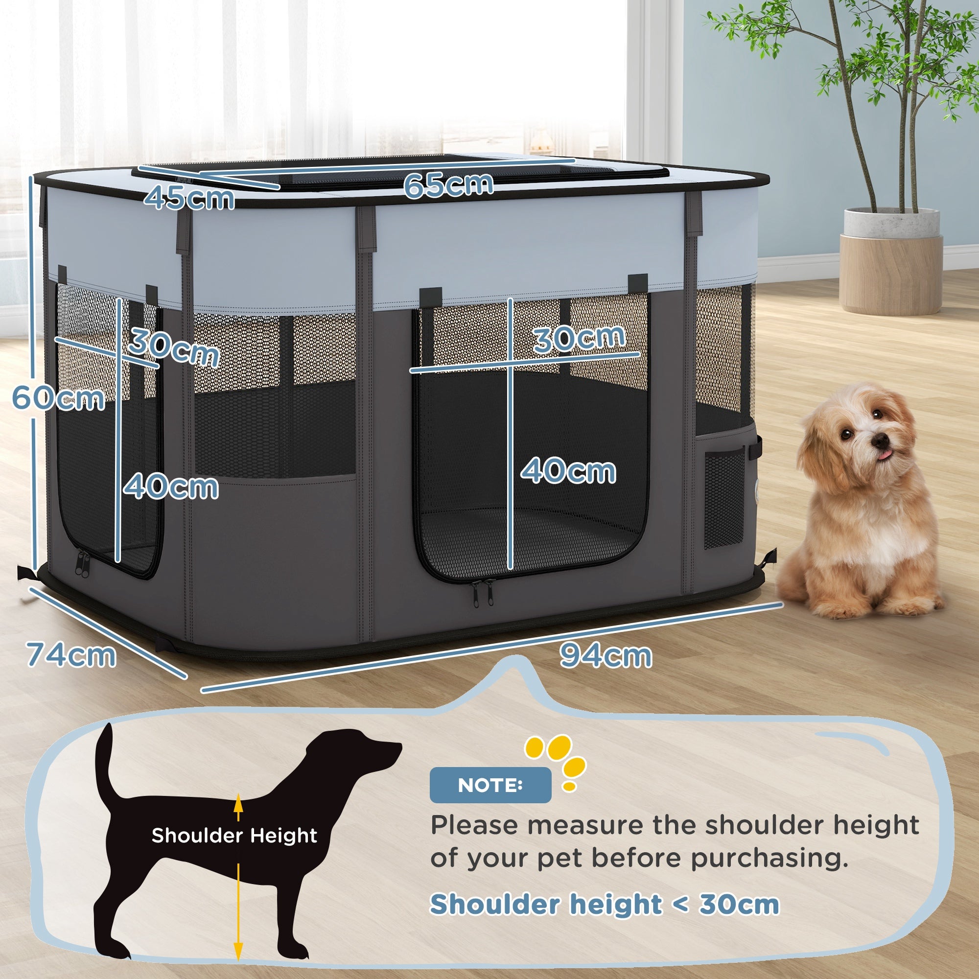 PawHut Foldable Dog Pen with Storage Bag for Indoor/Outdoor Use - Grey - North Peak Garden Furniture