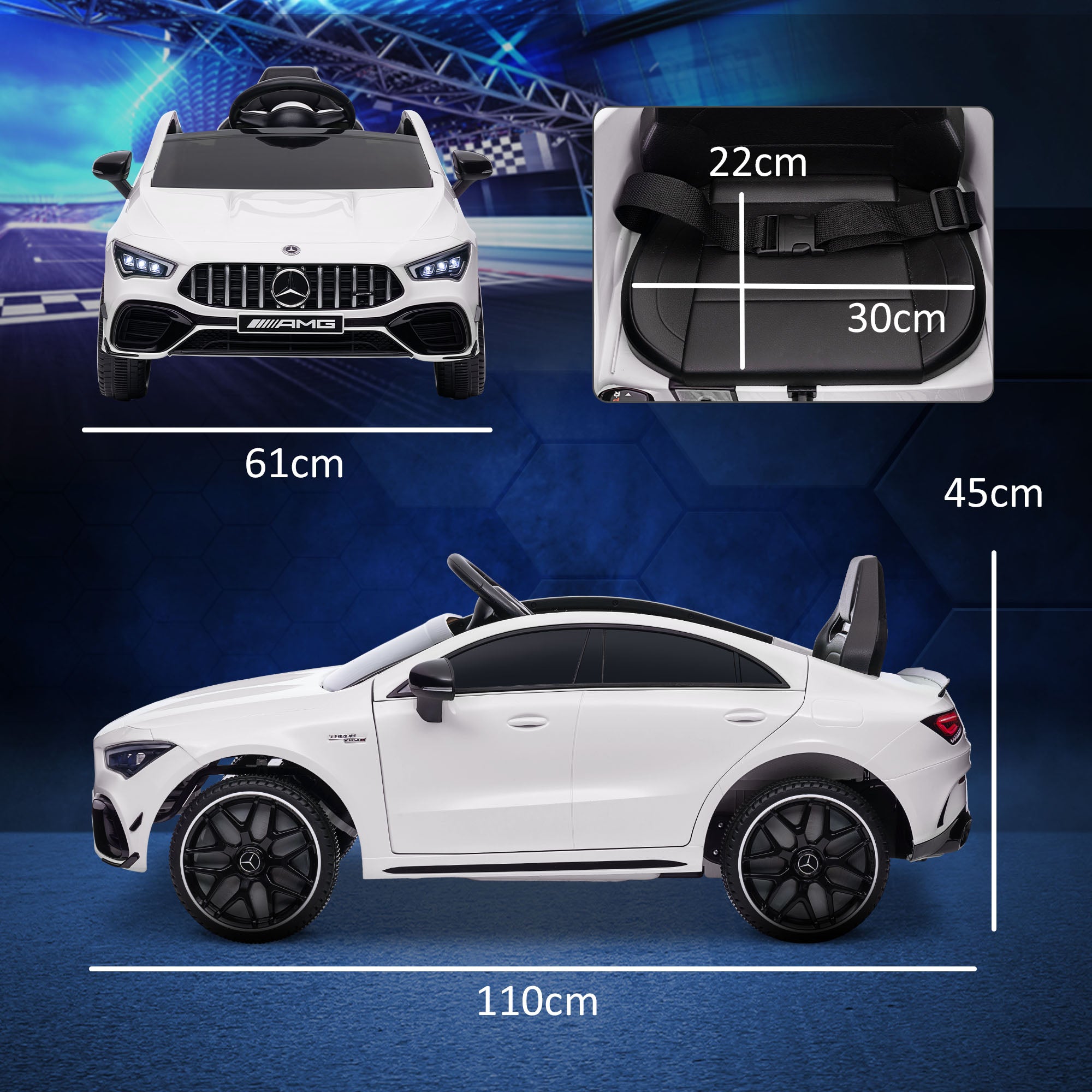 AIYAPLAY Mercedes-AMG CLA 45 Licensed 12V Kids Electric Car Ride on Car w/ Remote, Suspension Lights Music Horn - White - North Peak Garden Furniture