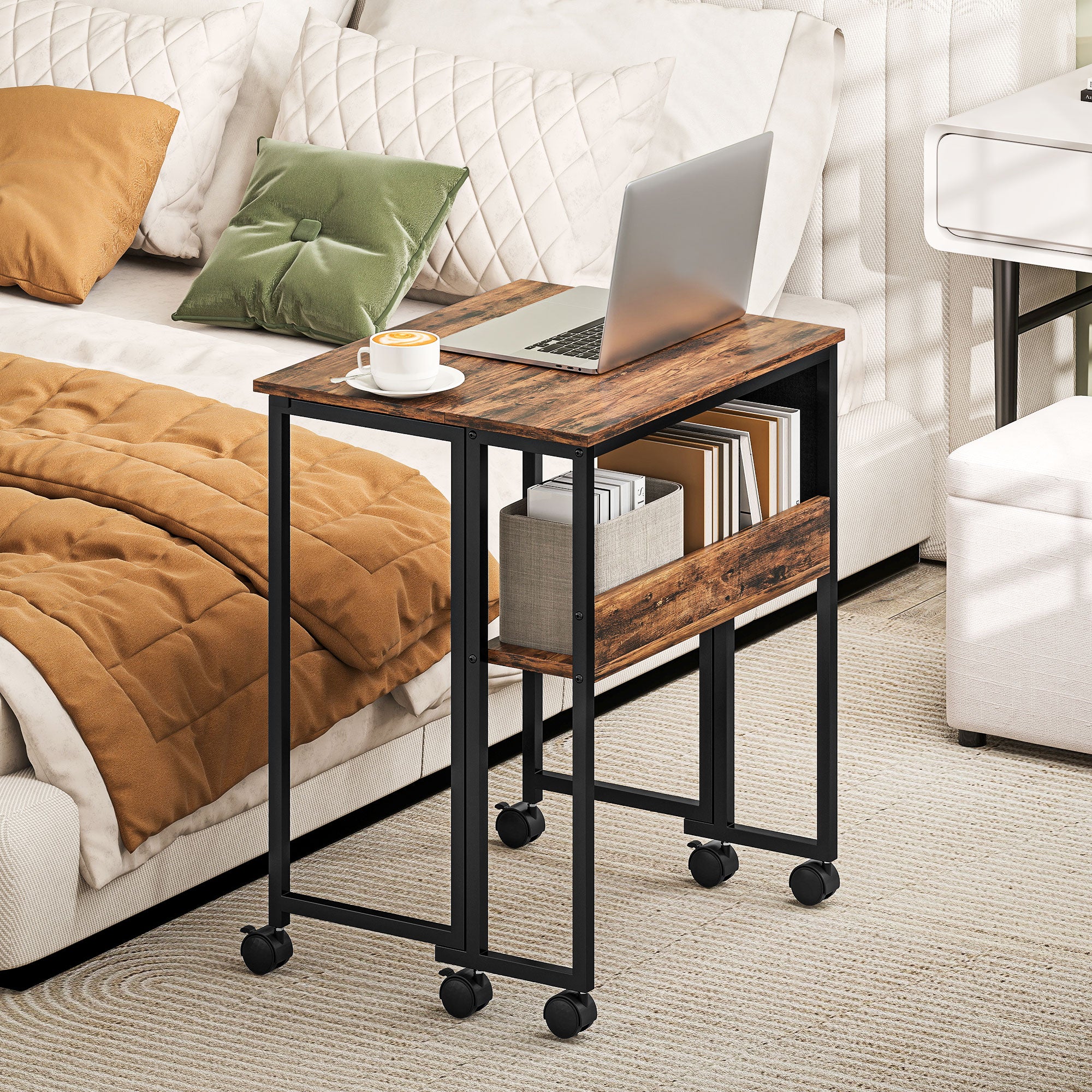 HOMCOM 63 cm Drop Leaf Writing Work Desk - Rustic Brown - North Peak Garden Furniture