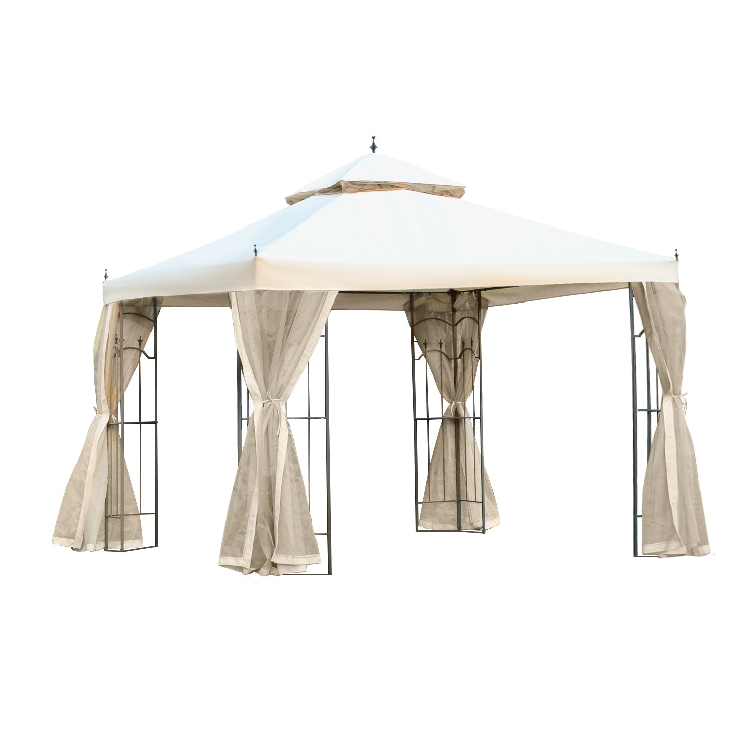 Outsunny 3(M)x3(M) Garden Gazebo Double Top Outdoor Canopy Patio Event Party Wedding Tent Backyard Sun Shade with Netting - Cream White - North Peak Garden Furniture
