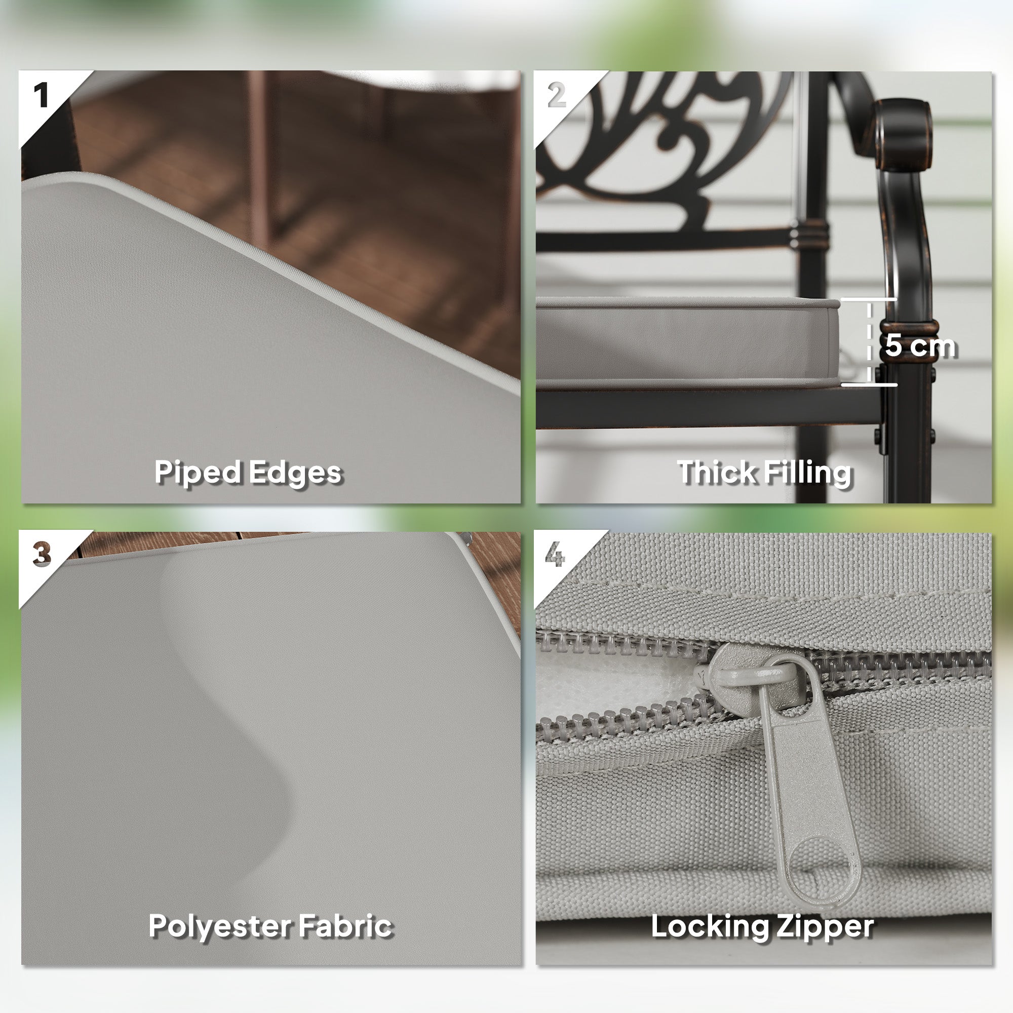 Outsunny Set of 2 Garden Chair Cushions - Light Grey - North Peak Garden Furniture