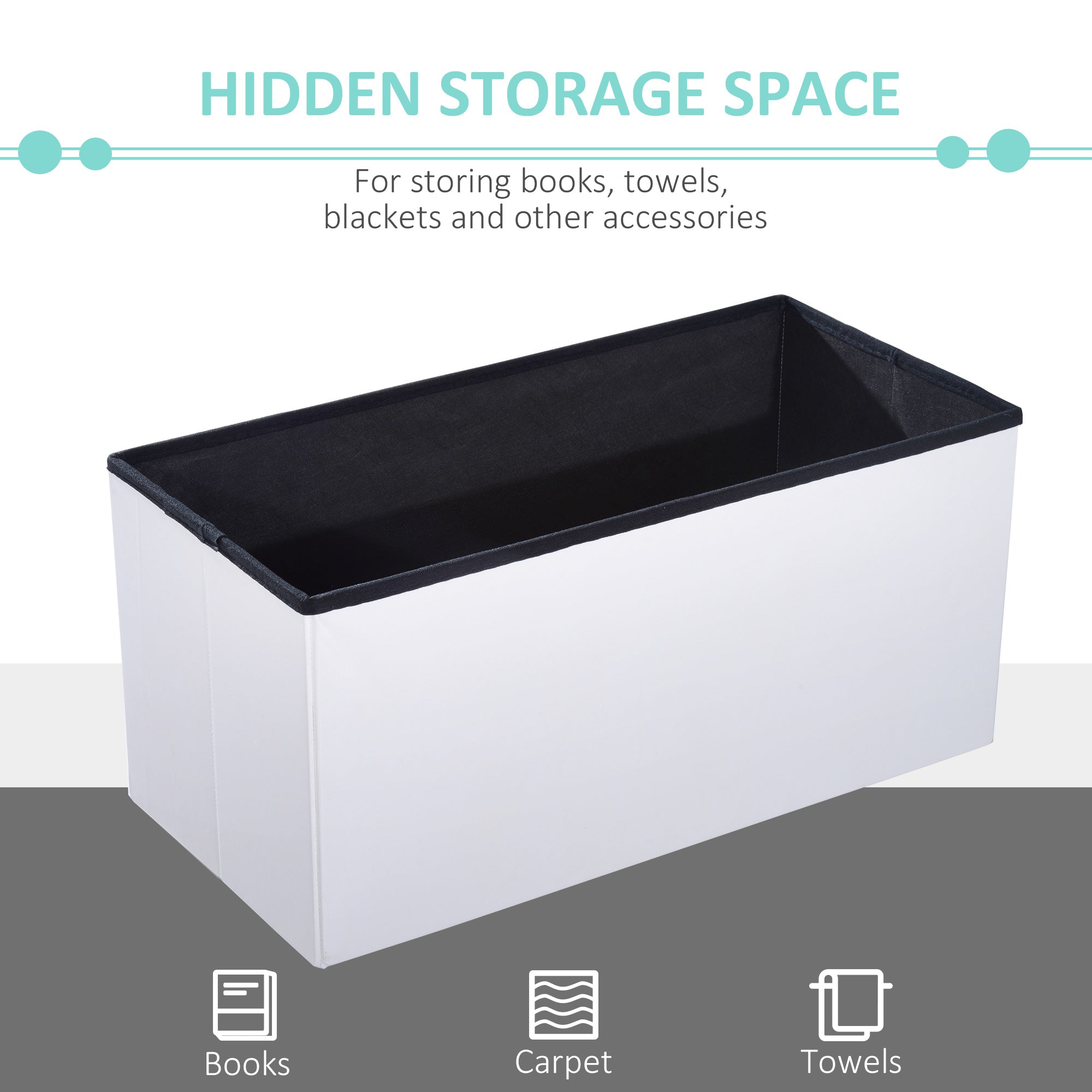 HOMCOM Folding Faux Leather Storage Cube Ottoman Bench Seat PU Rectangular Footrest Stool Box (Cream White) - North Peak Garden Furniture