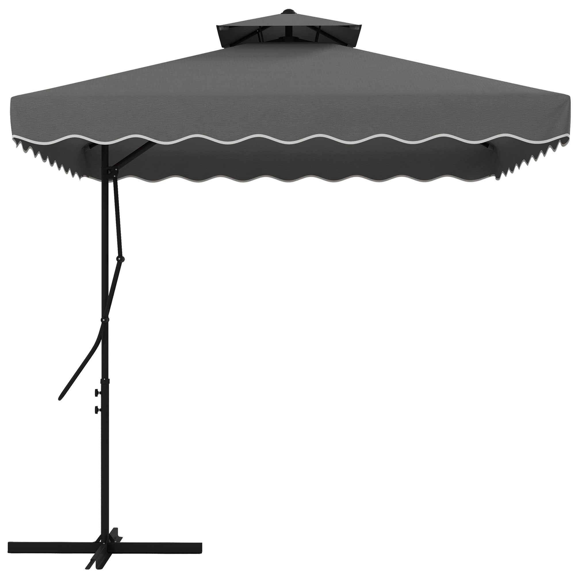 Outsunny 2.5m Square Double Top Garden Parasol Cantilever Umbrella with Ruffles, Dark Grey - North Peak Garden Furniture