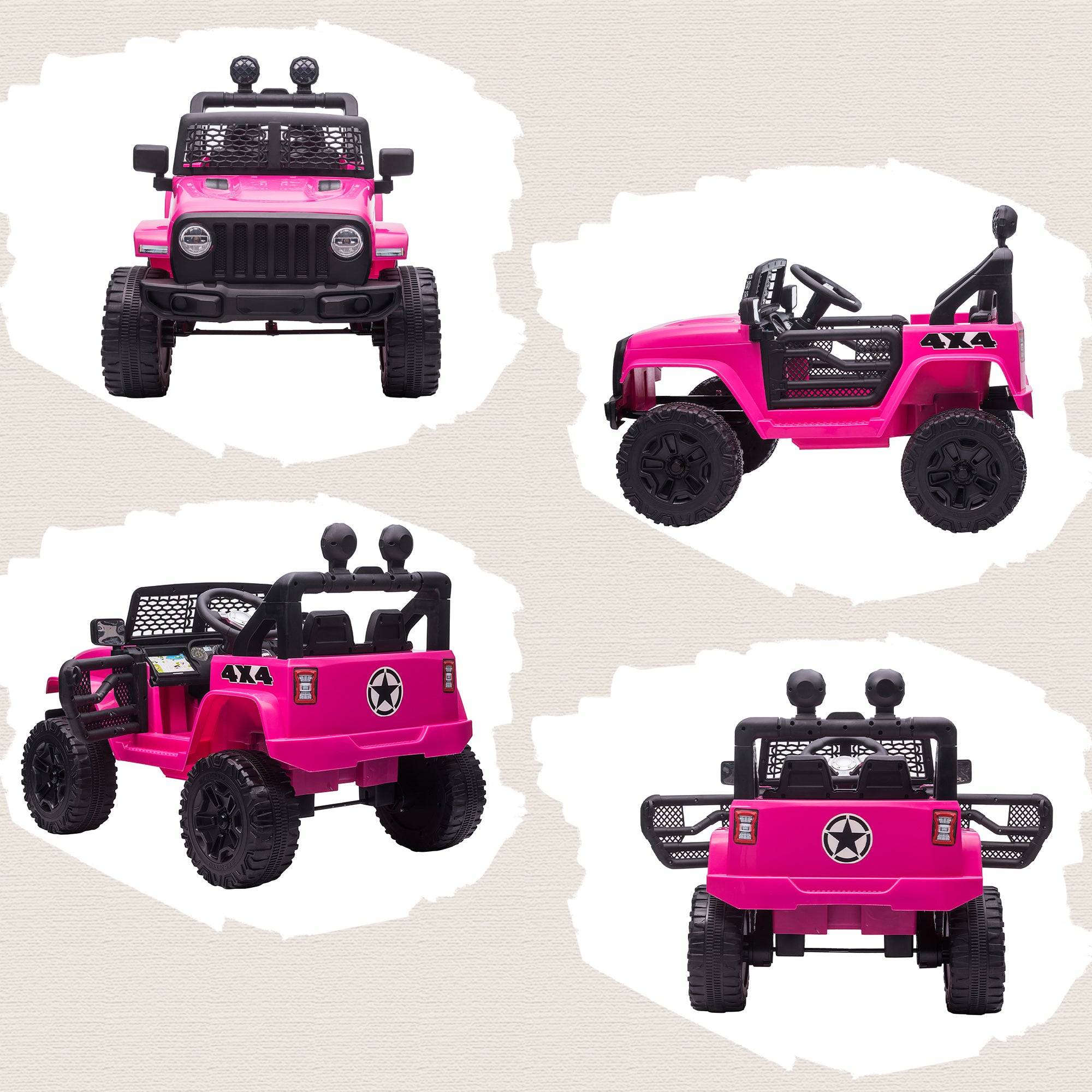 HOMCOM Kids Electric Ride On Car 12V Off Road Toy with Parental Remote Control 2 Motors Horn Lights Suspension Wheels for 3-6 Years Old Pink