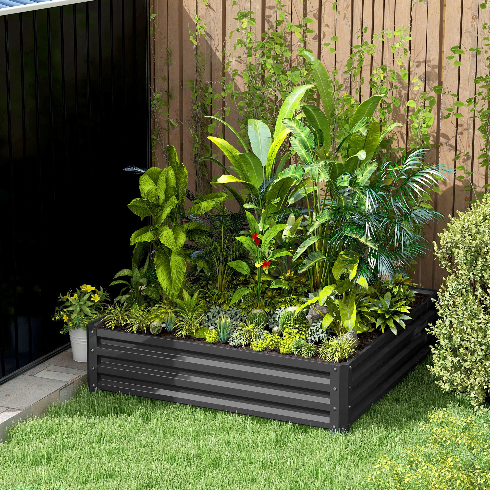 Outsunny 432L Square Raised Garden Bed Box Steel Frame for Vegetables, Flowers and Herbs, 120 x 120 x 30cm, Light Grey - North Peak Garden Furniture