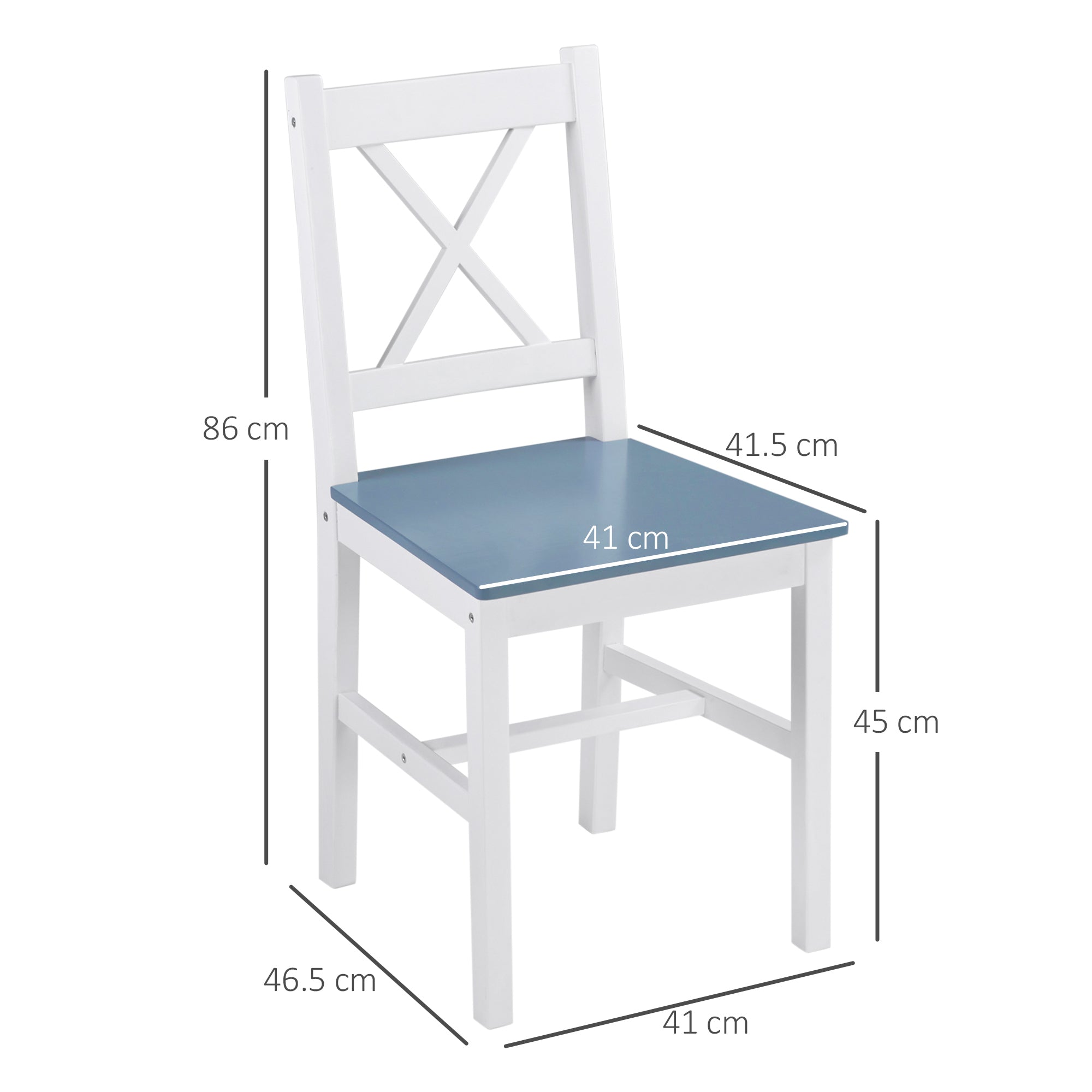 HOMCOM Dining Chairs Set of 2, Pine Wood Kitchen Chairs with Cross Back, Solid Structure for Living Room and Dining Room, White - North Peak Garden Furniture