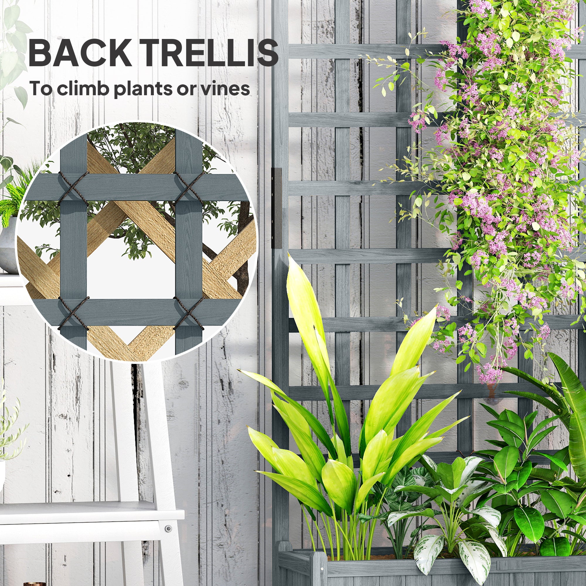 Outsunny Wooden Trellis Planter, Raised Garden Bed with Wheels, to Climb and Grow Vegetables, Herbs and Flowers, Grey
