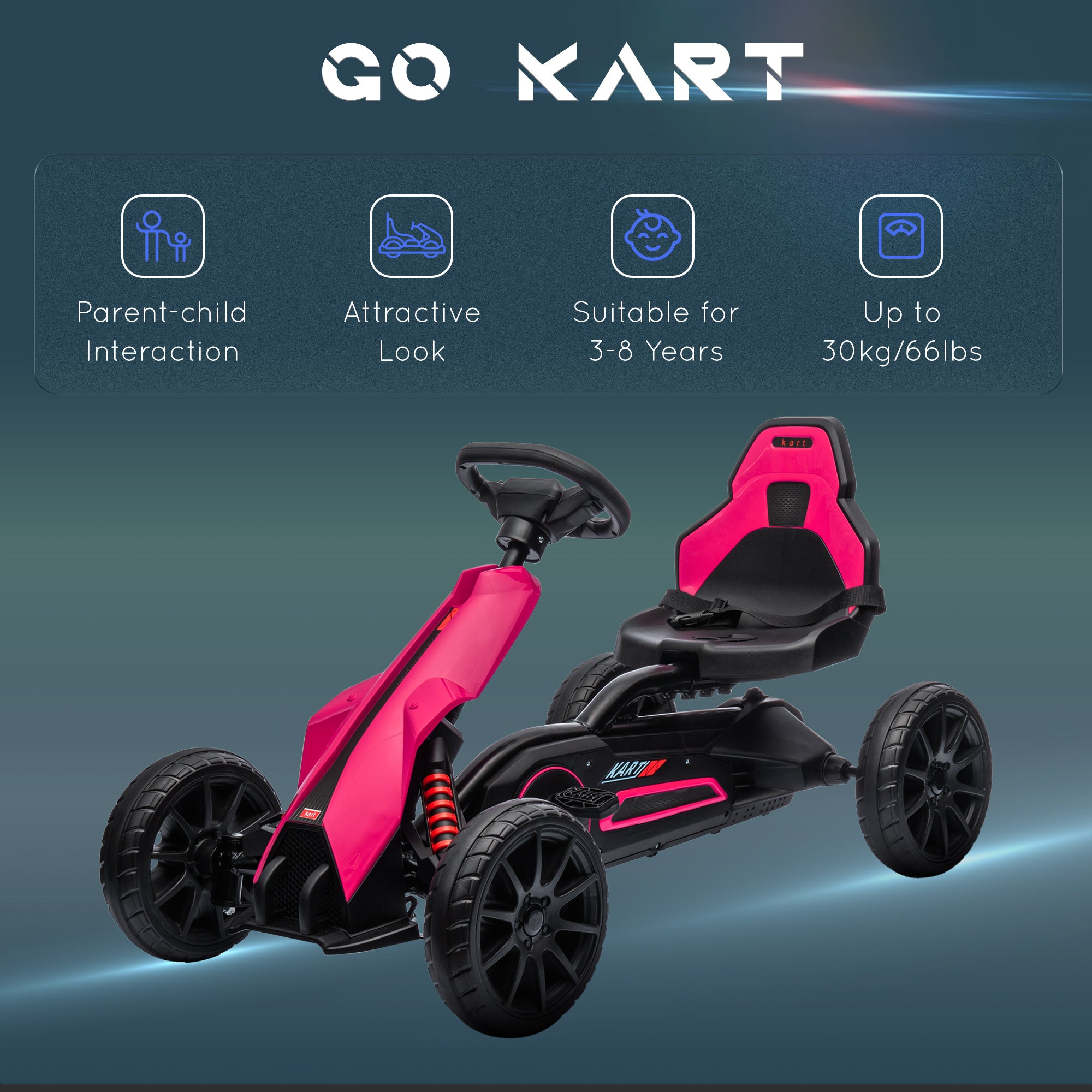 HOMCOM Kids Pedal Go Kart, with Adjustable Seat, EVA Wheels, Seat, Handbrake - Pink - North Peak Garden Furniture
