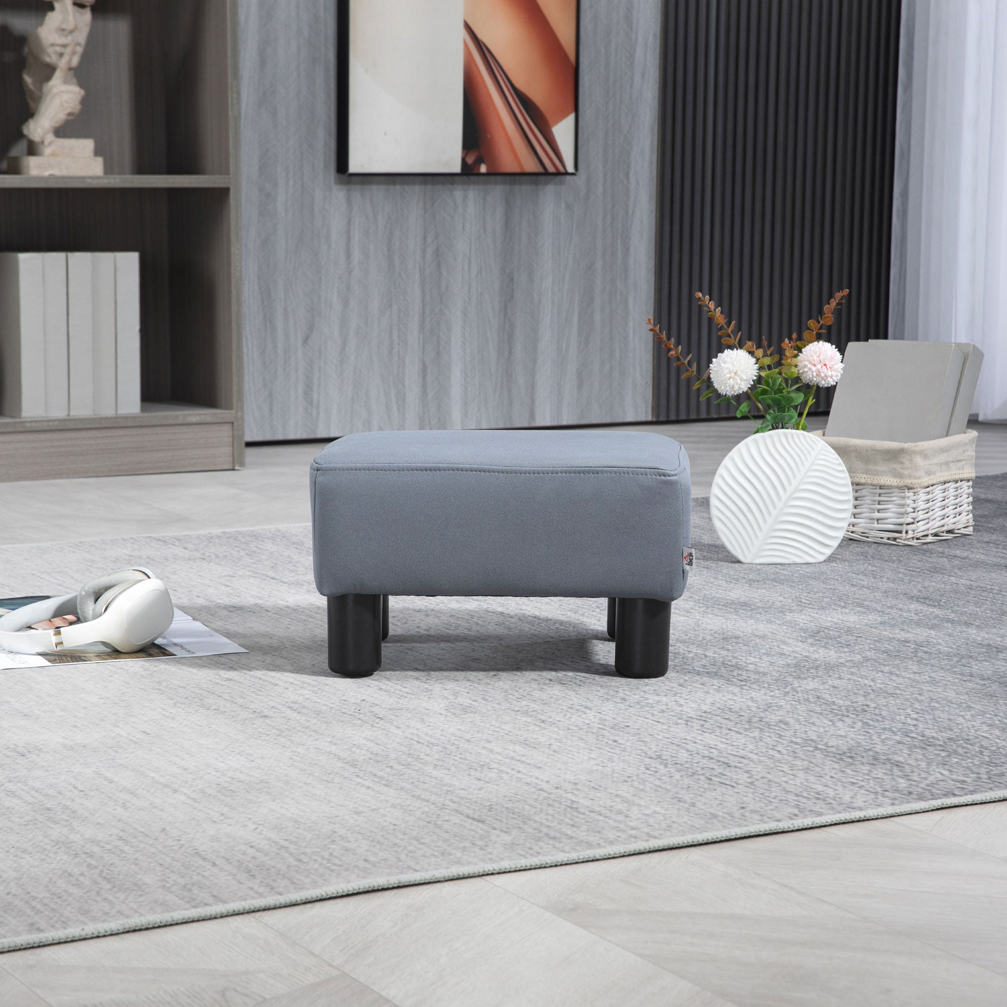 HOMCOM Microfiber Cloth Footstool Footrest Small Seat Foot Rest Chair Ottoman Home Office with Legs 40 x 30 x 24cm Grey - North Peak Garden Furniture