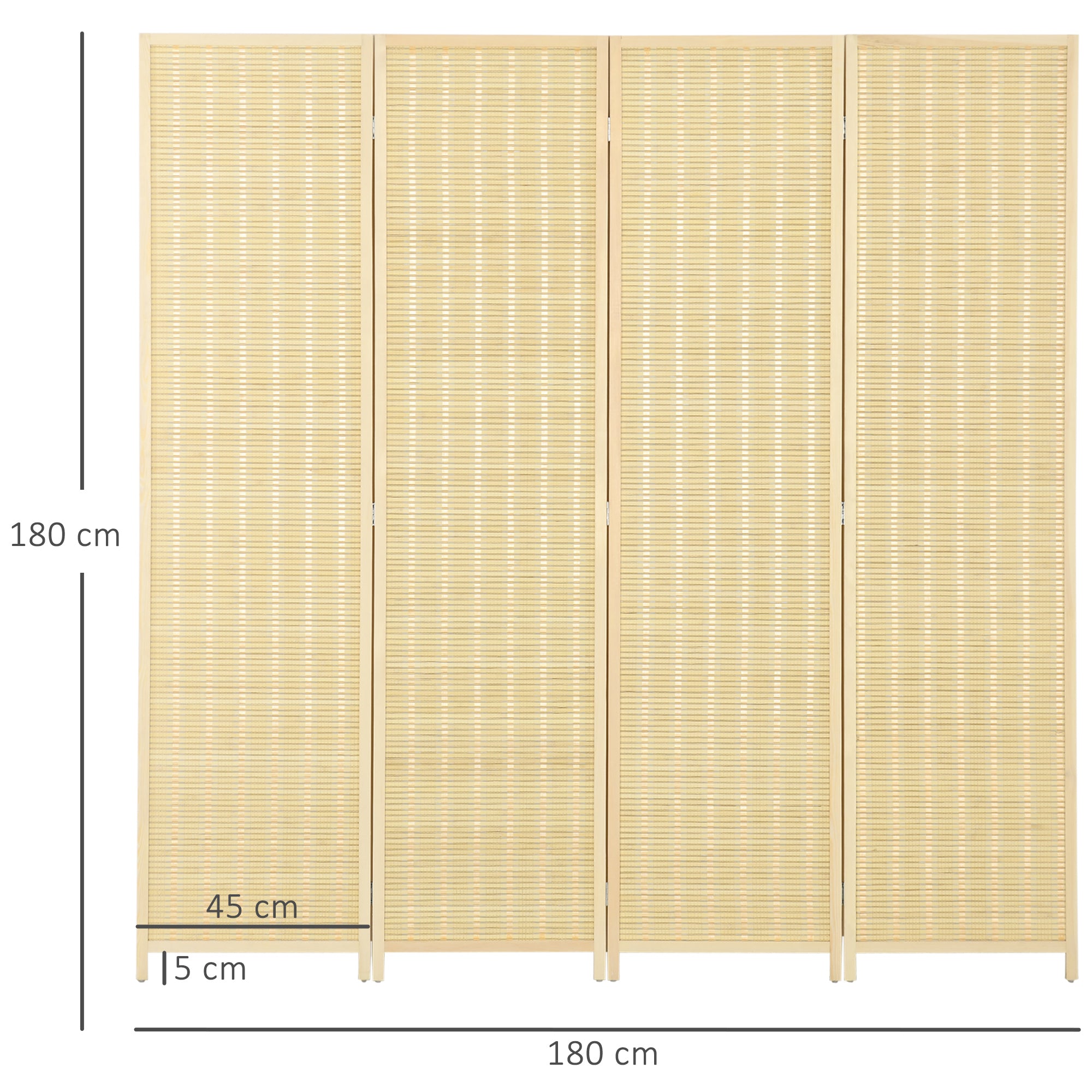 HOMCOM 4 Panel Folding Room Divider Screen, Wall Panel Privacy Furniture, Freestanding Paravent Partition Separator for Living Room, Bedroom and Office, 180 x 180cm, Natural