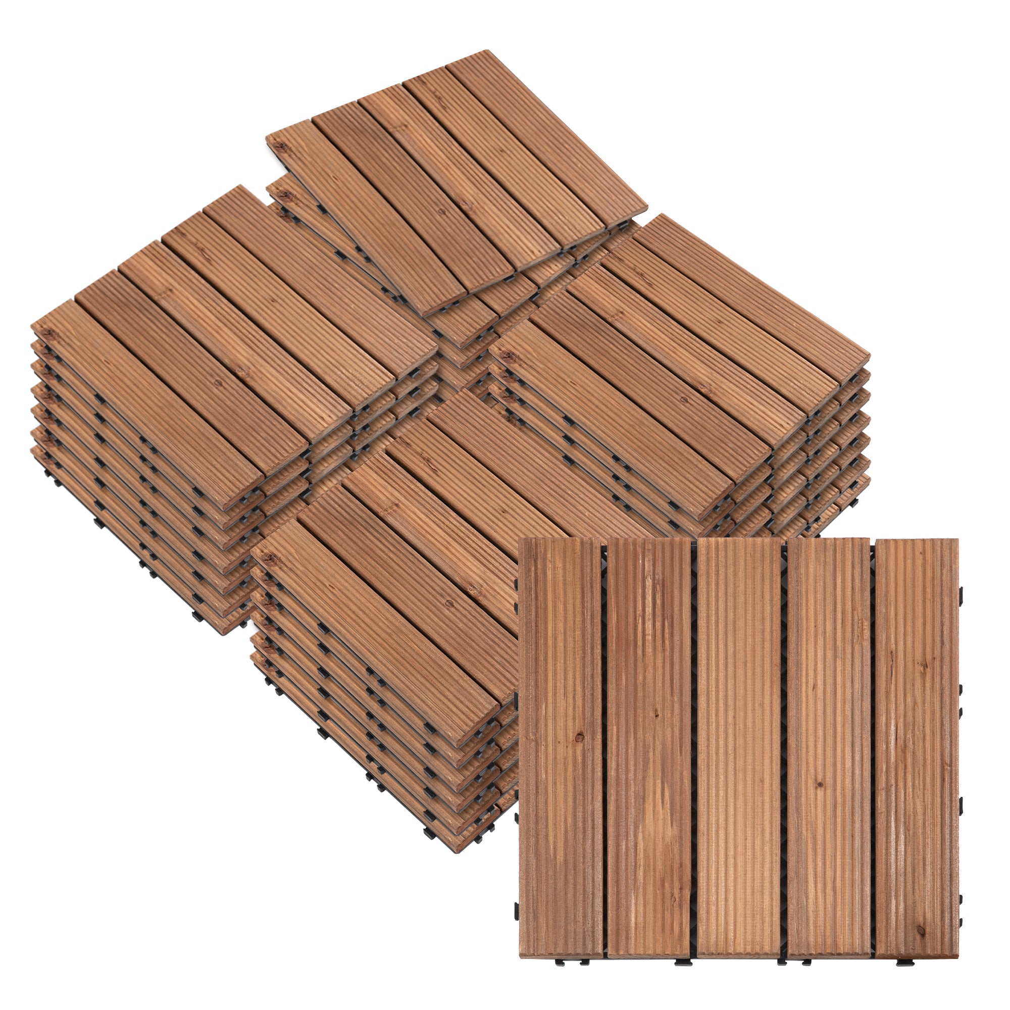 Outsunny 27 Pcs Solid Wood Interlocking Decking Tiles For Patio, Balcony, Roof Terrace, Hot Tub, Brown, (30 x 30 cm Per Piece) - North Peak Garden Furniture