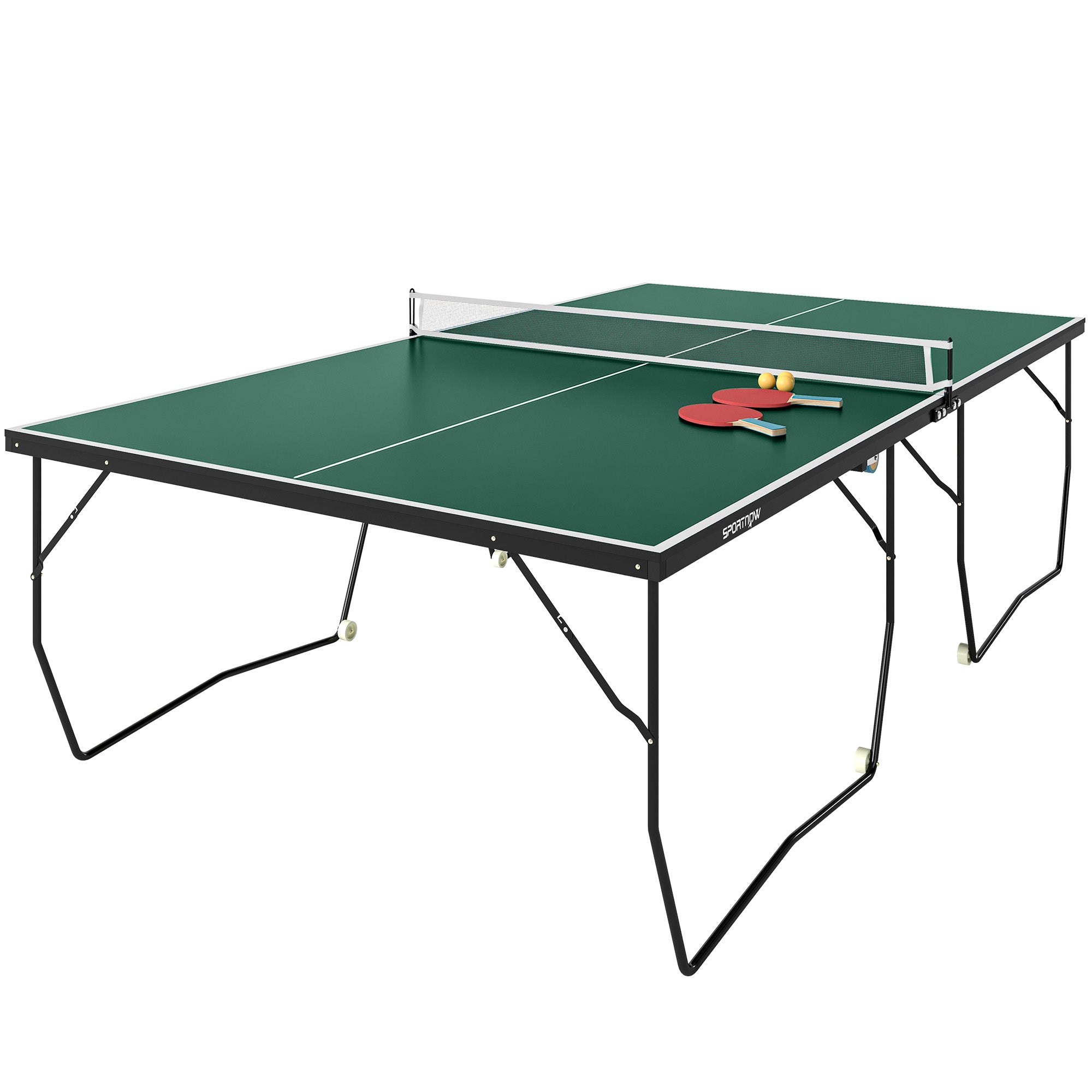 SPORTNOW 9FT Folding Table Tennis Table, with 8 Wheels, for Indoor Use - Green