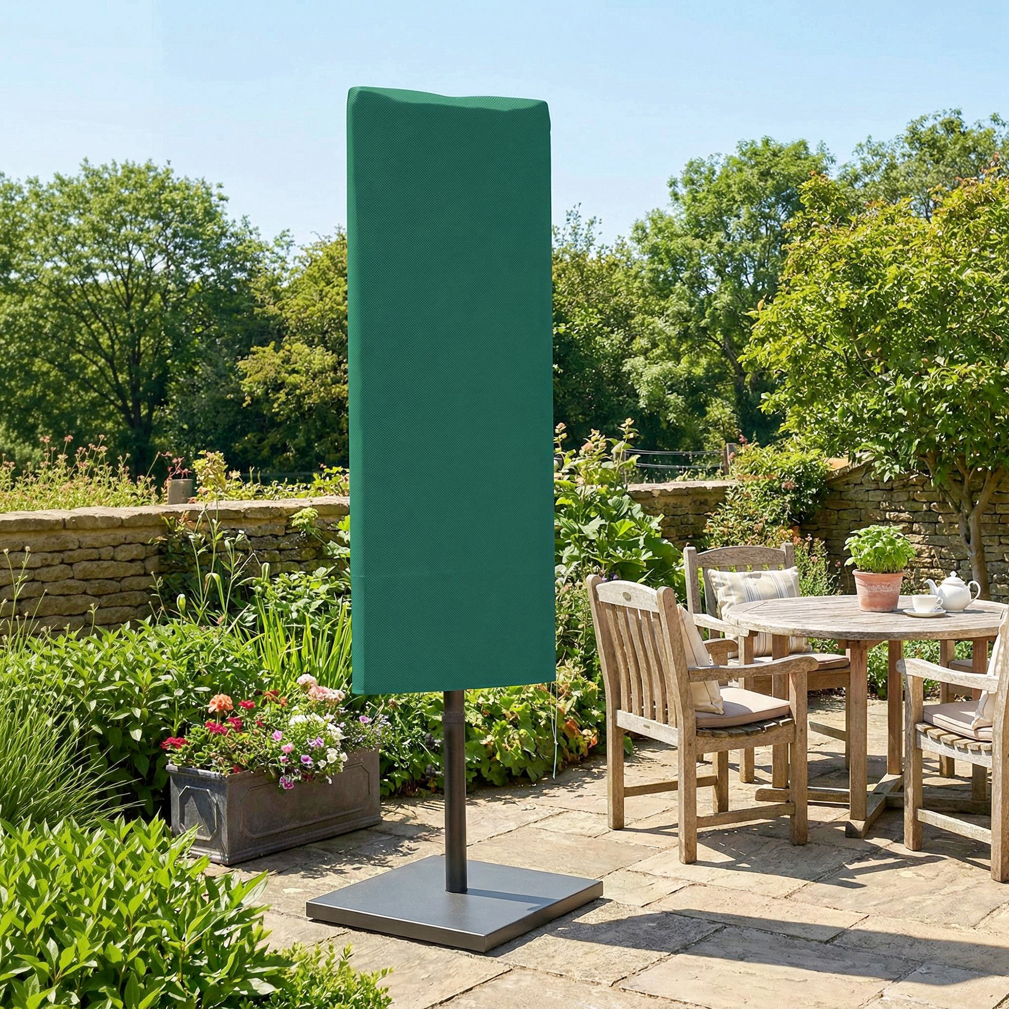 Outsunny Garden Parasol Cover, Outdoor Patio Umbrella Protector Weatherproof Garden Patio for 2-4m Parasol, Dark Green
