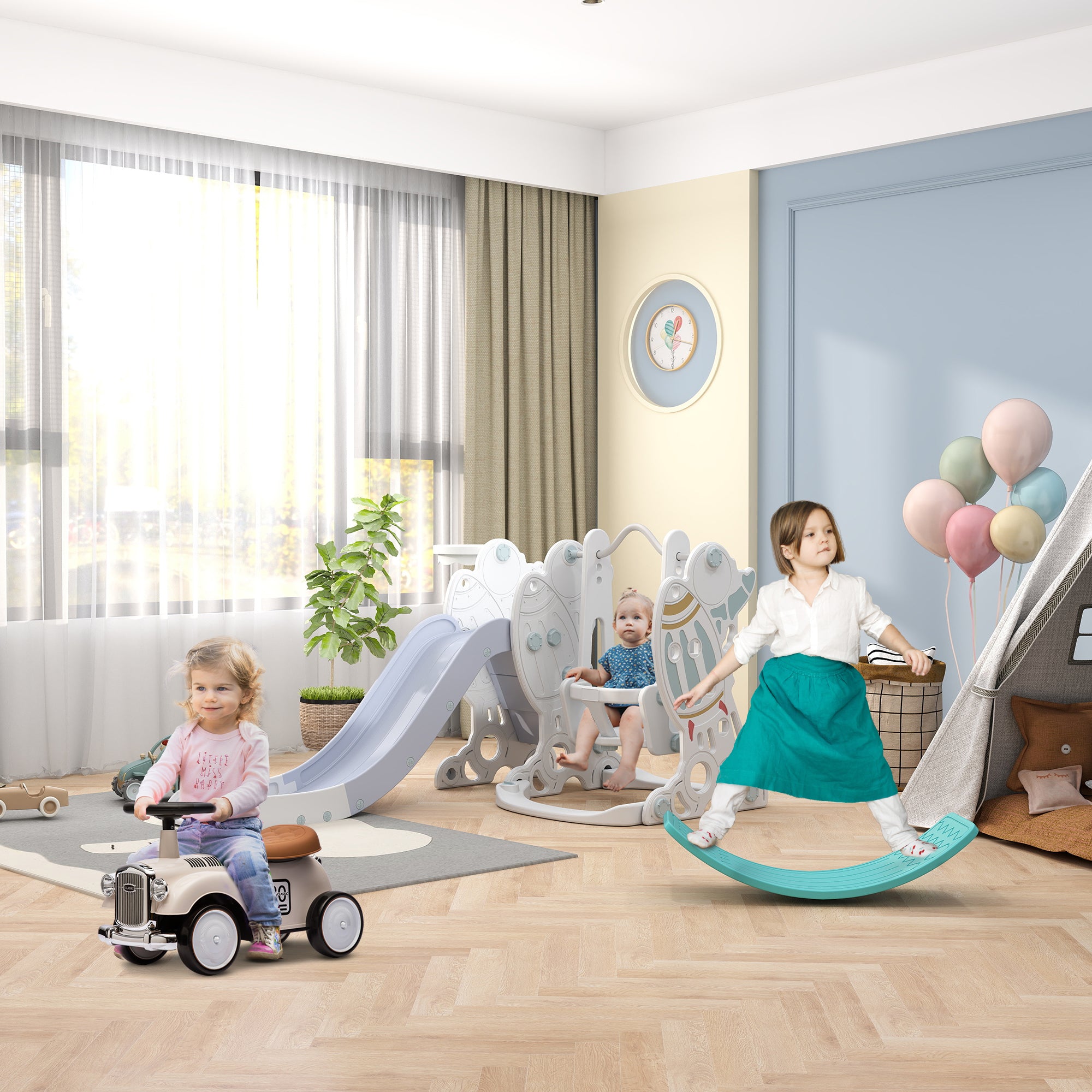 AIYAPLAY Foot to Floor Slider for Toddlers with Under-Seat Storage, Ride on Sliding Car with Horn, for Ages 12-36 Months - Cream - North Peak Garden Furniture