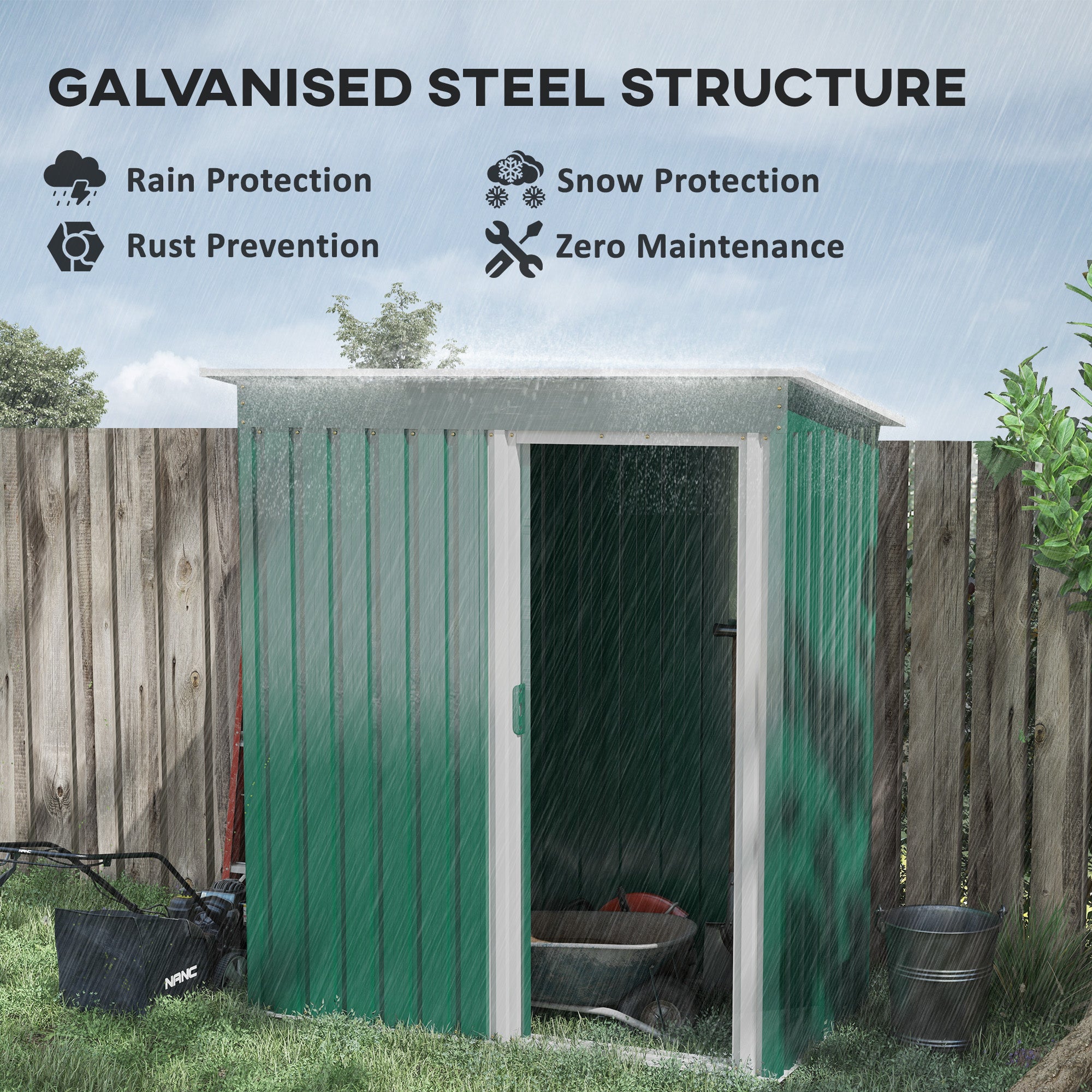 Outsunny 5 x 3ft Garden Storage Shed with Sliding Door and Sloped Roof Outdoor Equipment Tool Garden, Green - North Peak Garden Furniture