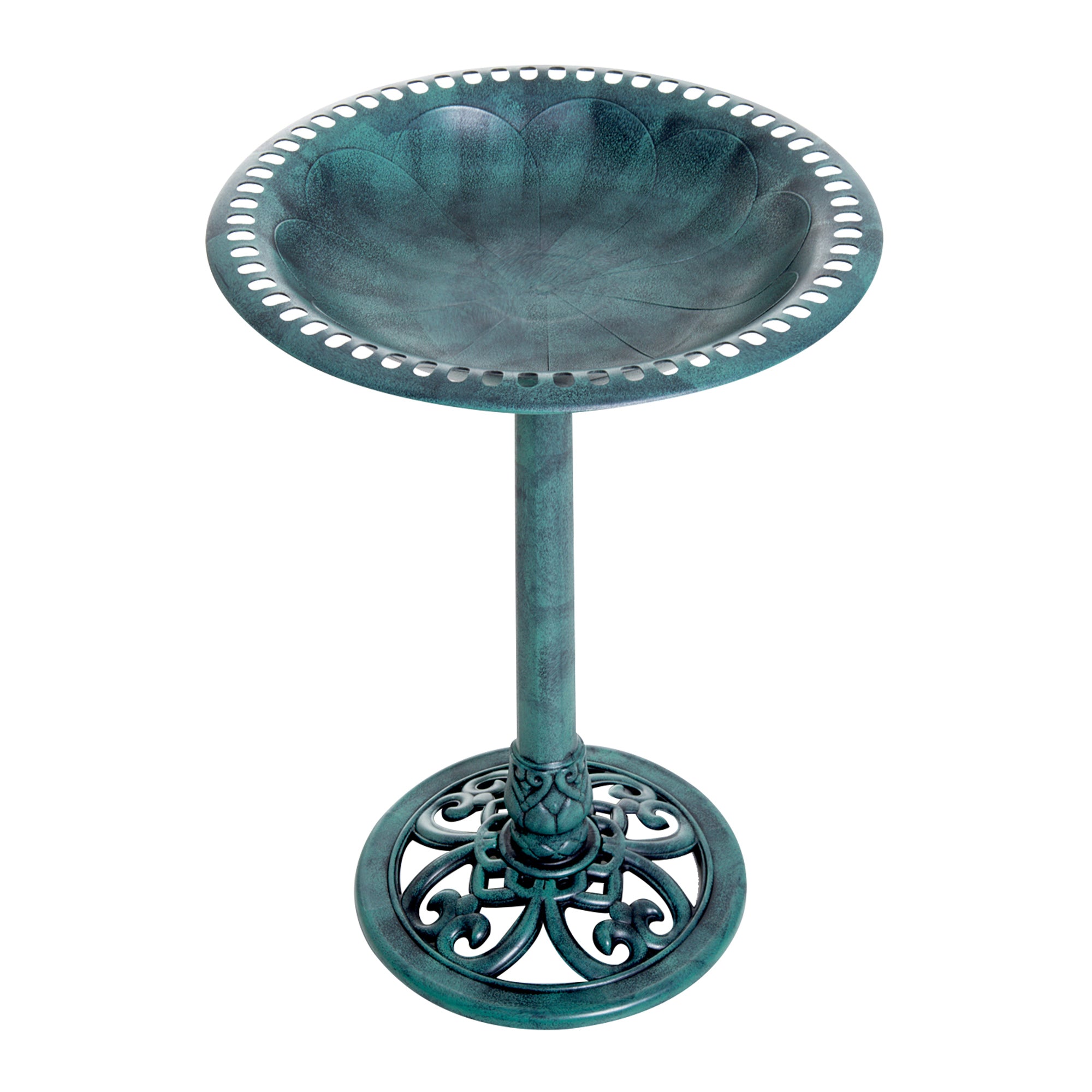 Outsunny Garden Bird Bath Outdoor Decrative Garden Feeder Stand with Scallop-like Pattern, Time-Worn Finish, 50cm, Green - North Peak Garden Furniture