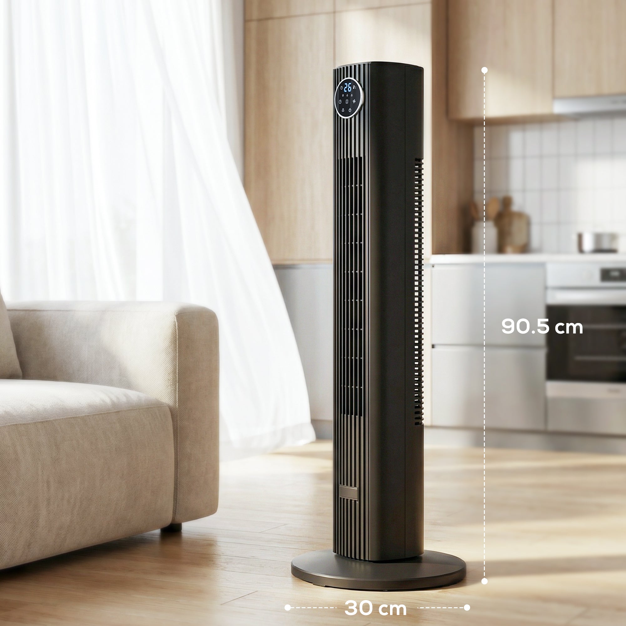 HOMCOM 28dB Tower Fan for Bedroom, 26 ft/s Velocity Standing Cooling Fan with 80° Oscillating, 12 Speeds, LED Display, 4 Modes, 12H Timer, Remote Control, 36 inch, Black