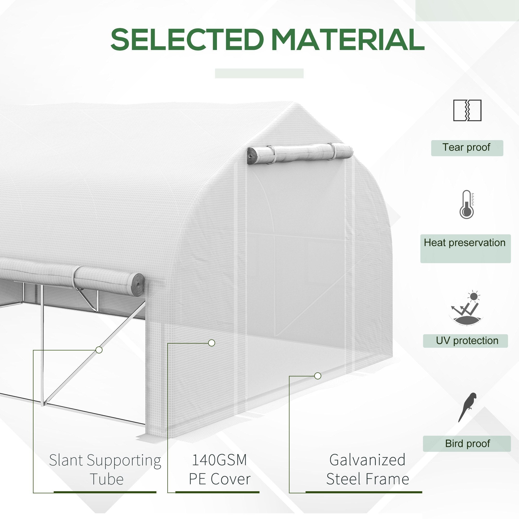 Outsunny 4 x 3(m) Walk-in Polytunnel Greenhouse, Zipped Roll Up Sidewalls, Mesh Door, 8 Mesh Windows, Tunnel Warm House Tent with PE Cover, Complimentary Plant Labels and Gloves, White - North Peak Garden Furniture