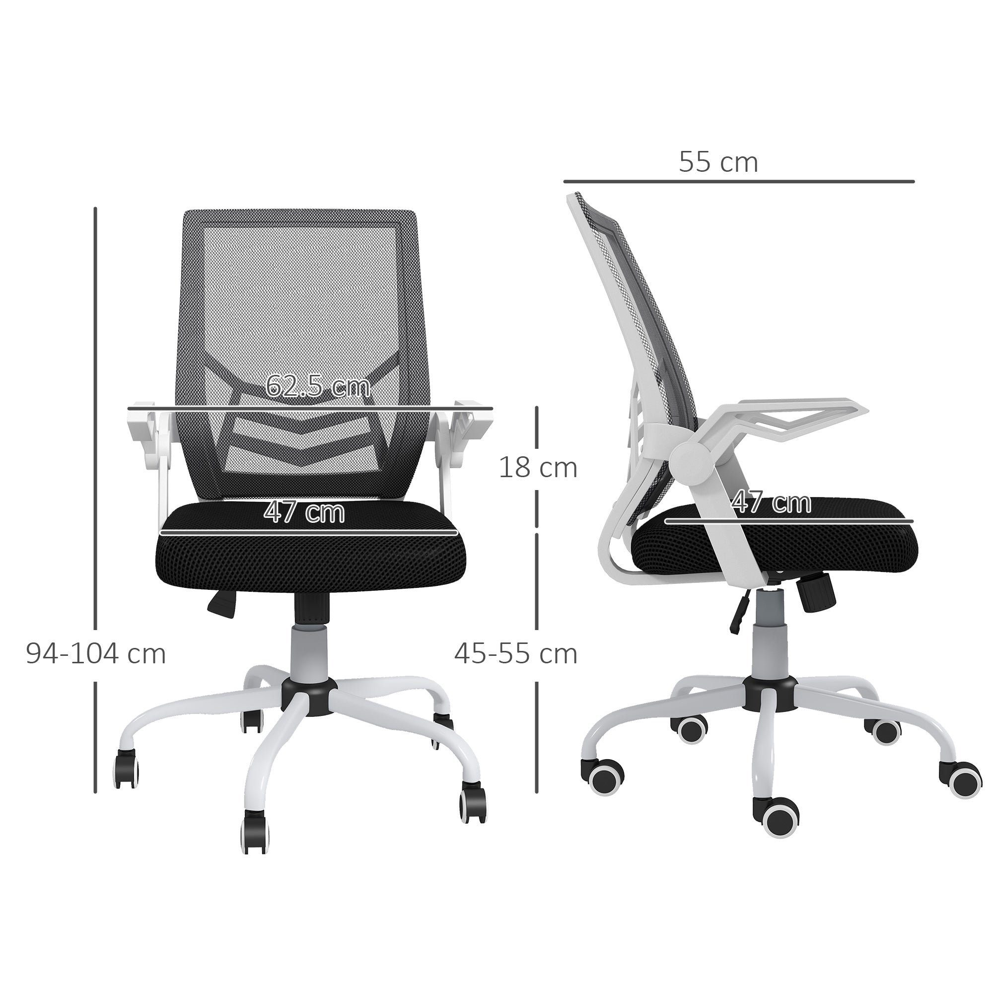 Vinsetto Mesh Office Chair, Computer Desk Chair with Flip-up Armrests, Lumbar Back Support and Swivel Wheels, Black - North Peak Garden Furniture