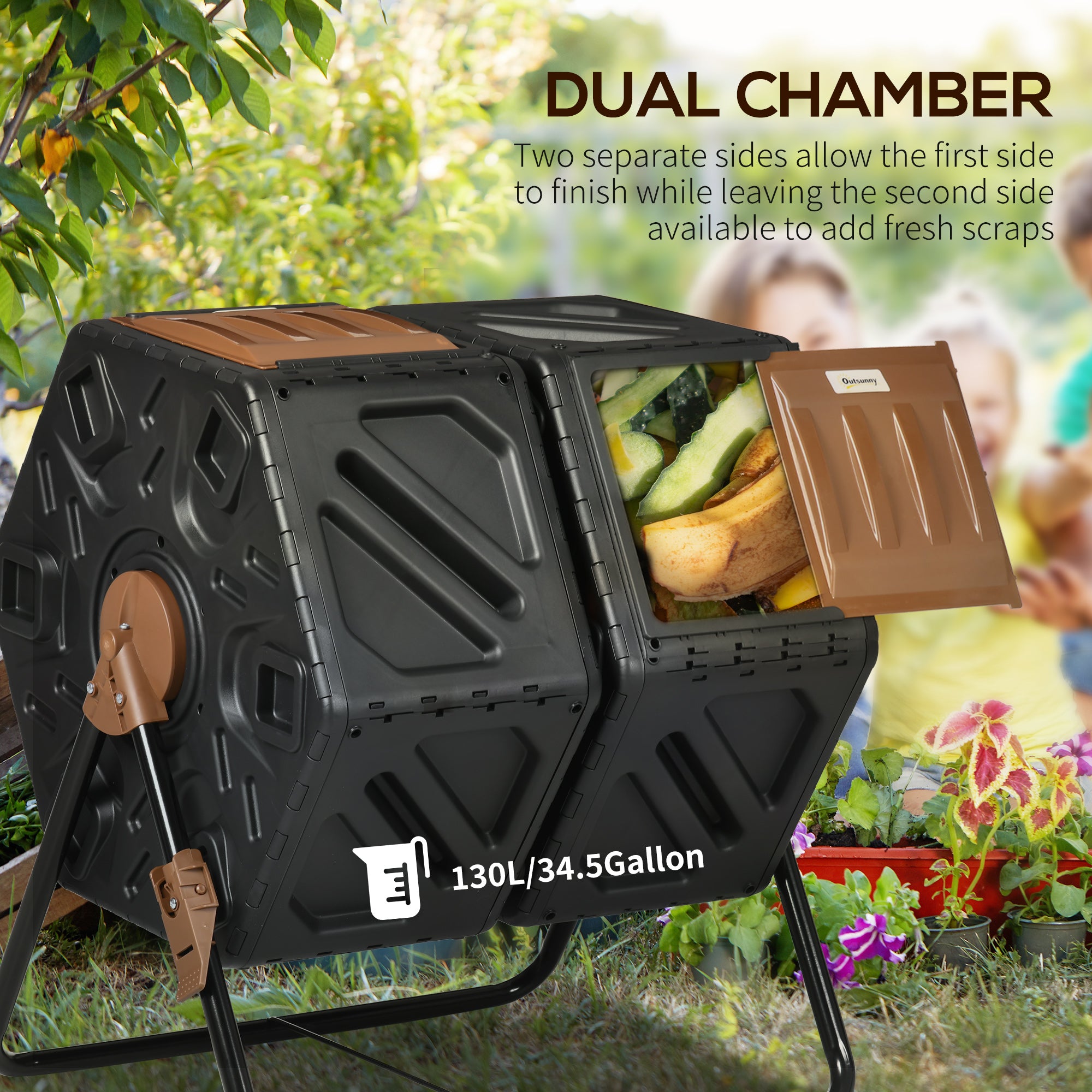 Outsunny 130L Double Chamber Composter - Black - North Peak Garden Furniture
