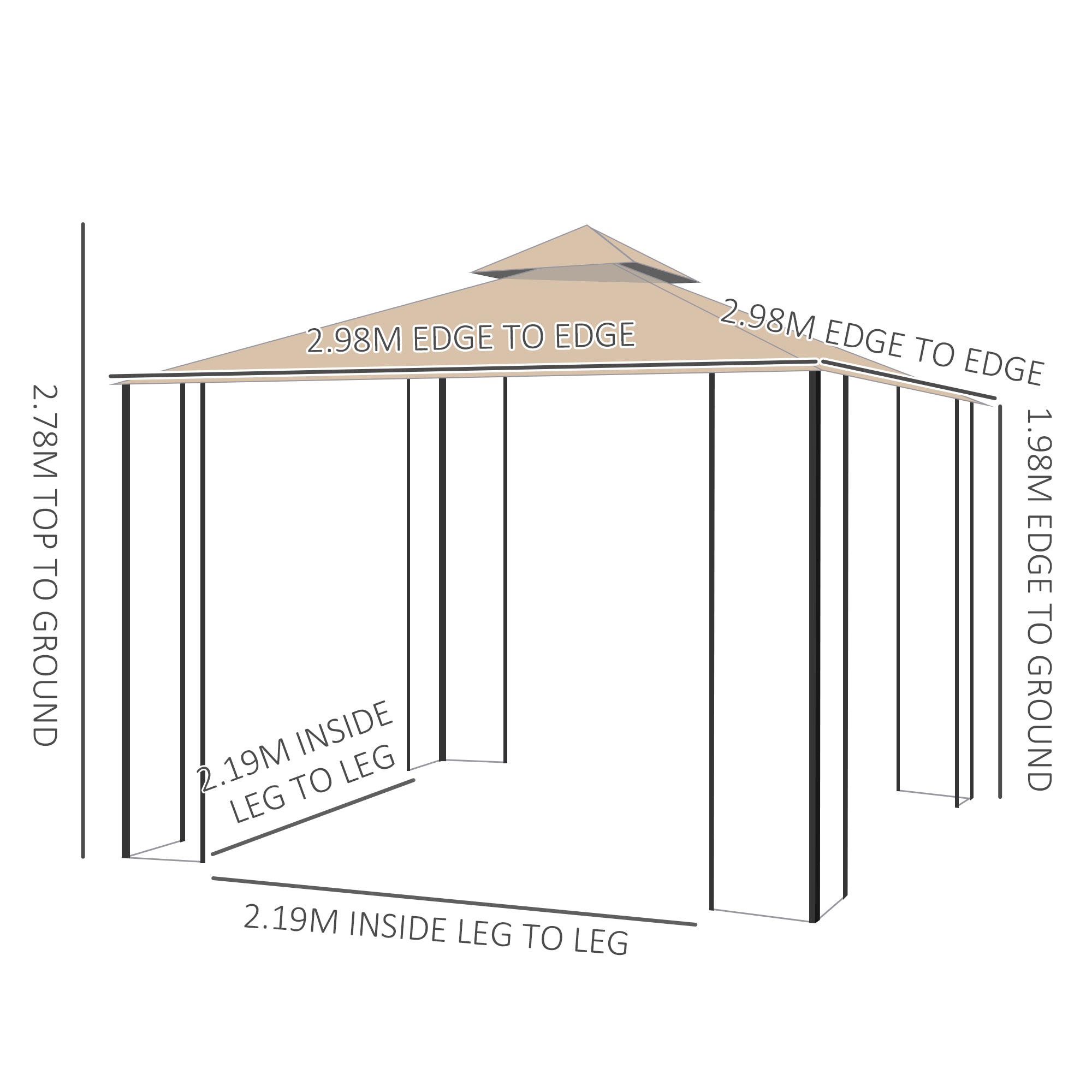Outsunny 3(m) x 3(m) Garden Gazebo, Double Roof Outdoor Gazebo Canopy Shelter with Netting, Solid Steel Frame for Garden, Lawn, Backyard and Deck - North Peak Garden Furniture