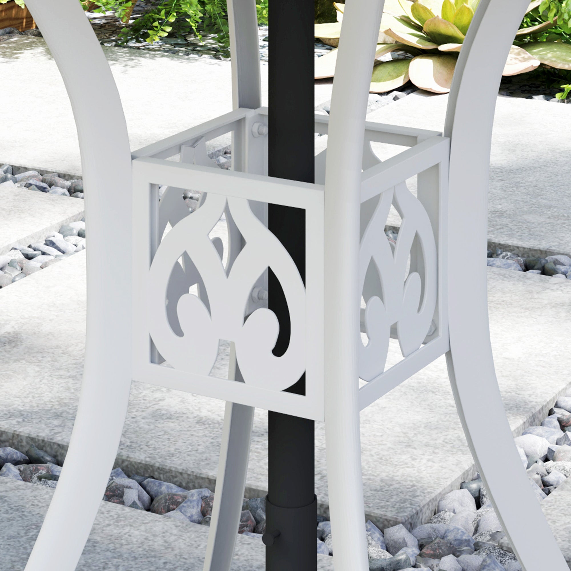 Outsunny 78 cm Round Garden Dining Table with Parasol Hole Antique Cast Aluminium Outdoor Table Only, White - North Peak Garden Furniture