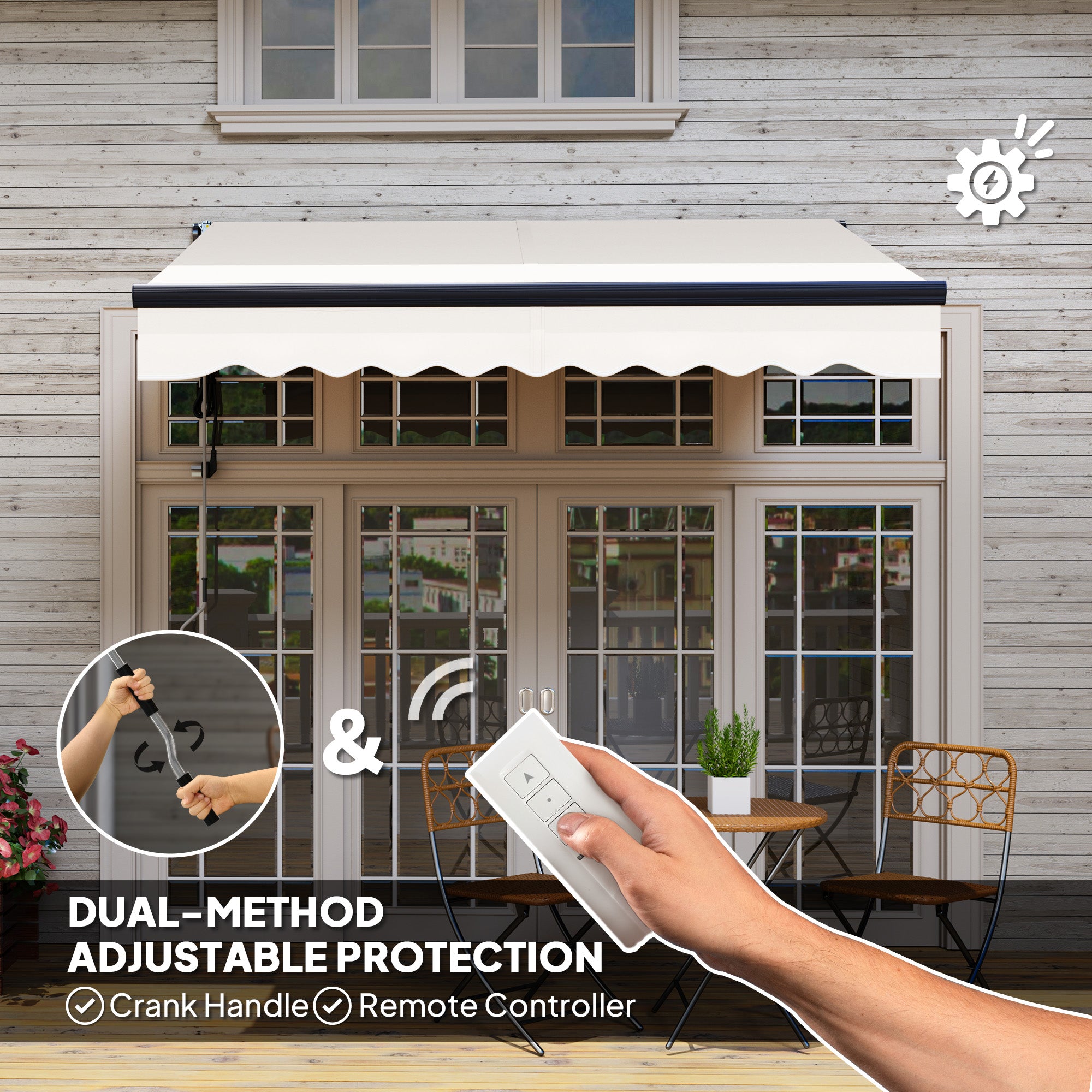 Outsunny 2.5 x 2m Electric Awning with Remote Controller, Aluminium Frame DIY Retractable Awning, UV30+ Sun Shade Canopy for Garden Patio Deck Door Window, Beige - North Peak Garden Furniture