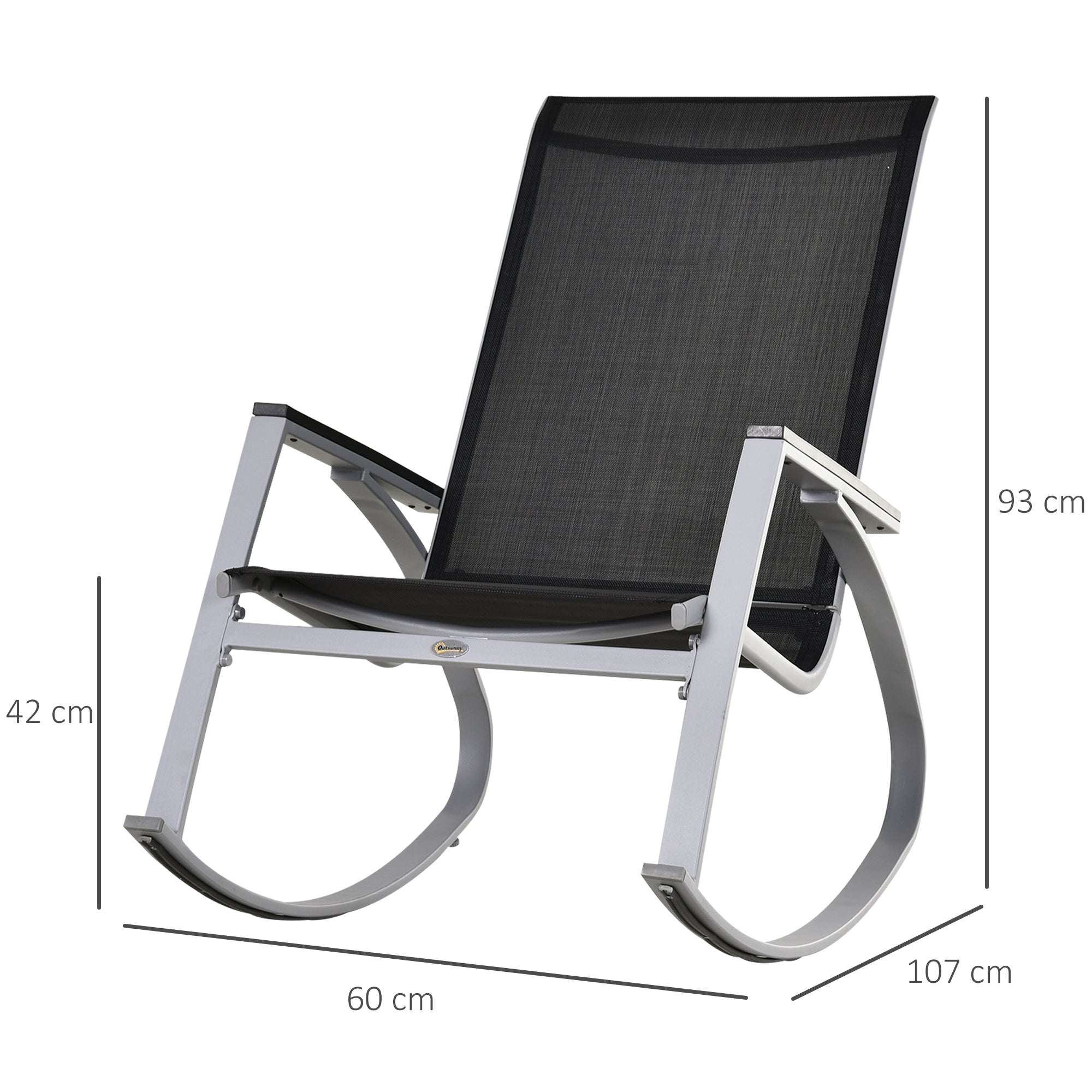 Outsunny Rocking Chair Sun Lounger Garden Seat Patio High Back Texteline Black - North Peak Garden Furniture