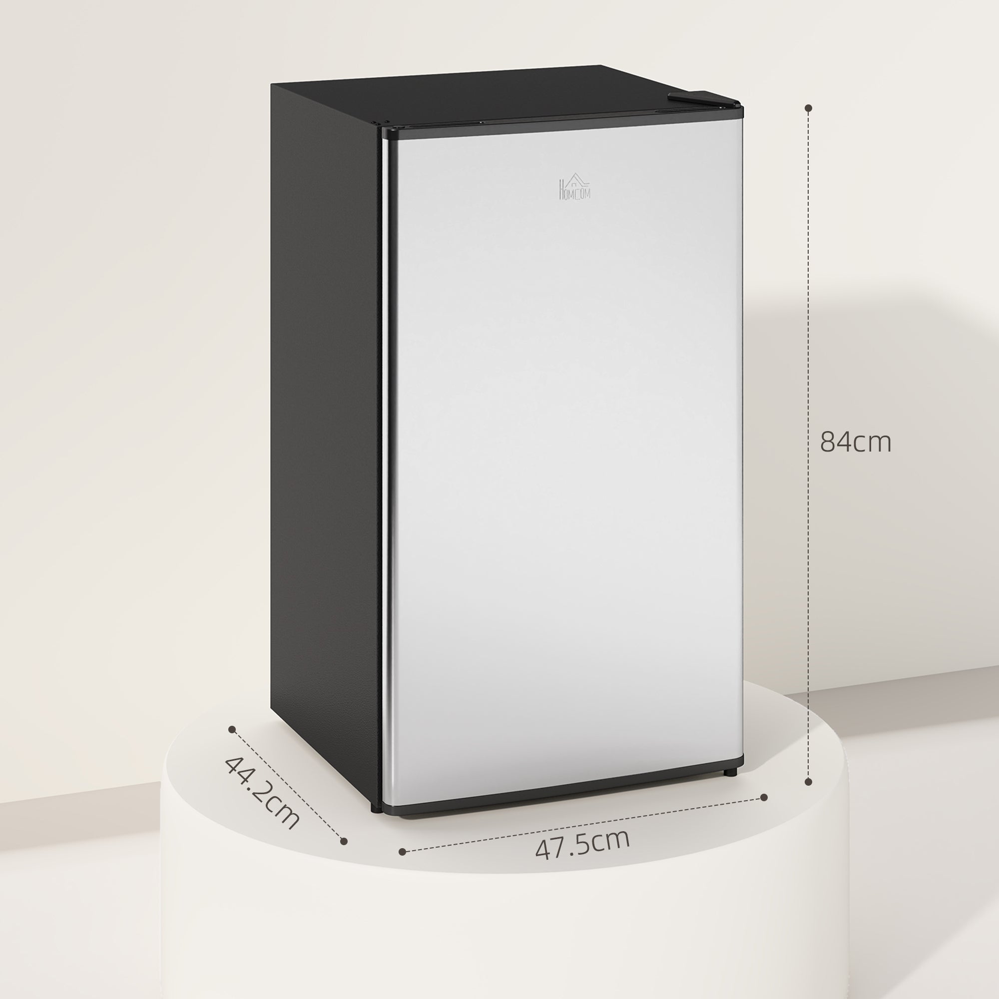 HOMCOM 91 Litre Freestanding Under Counter Fridge Freezer, Small Fridge with Chiller Box, Adjustable Thermostat, 47.5cm Wide, Silver Tone - North Peak Garden Furniture