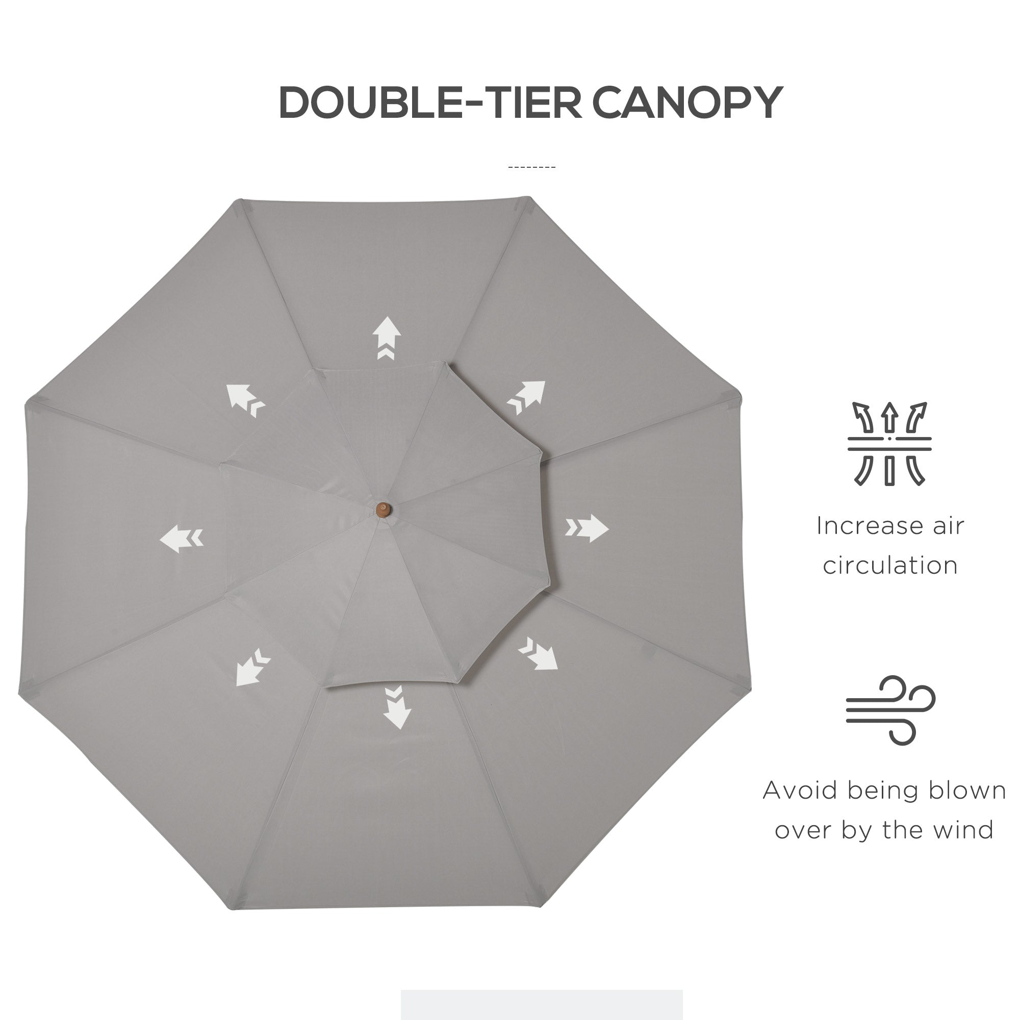 Outsunny 2.7m Elegant Wooden Frame Parasol Umbrella - Grey