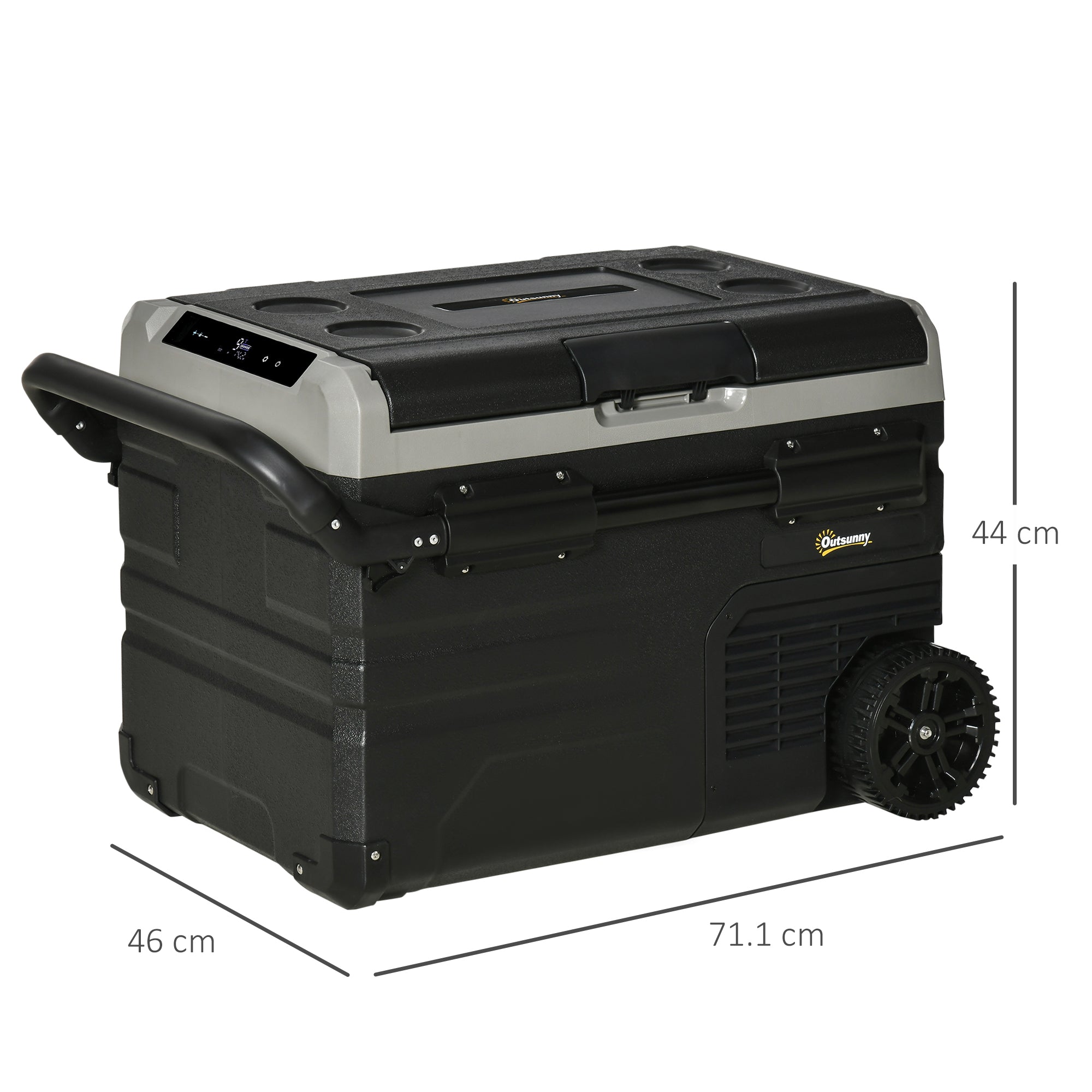 Outsunny 40L Car Refrigerator, Portable Compressor Cooler Box, Fridge Freezer w/ Inner LED Light, Foldable Handles, Cup Holders, 12/24V DC and 110-240V AC for Campervan RV Boat Travel Down to -20℃ - North Peak Garden Furniture
