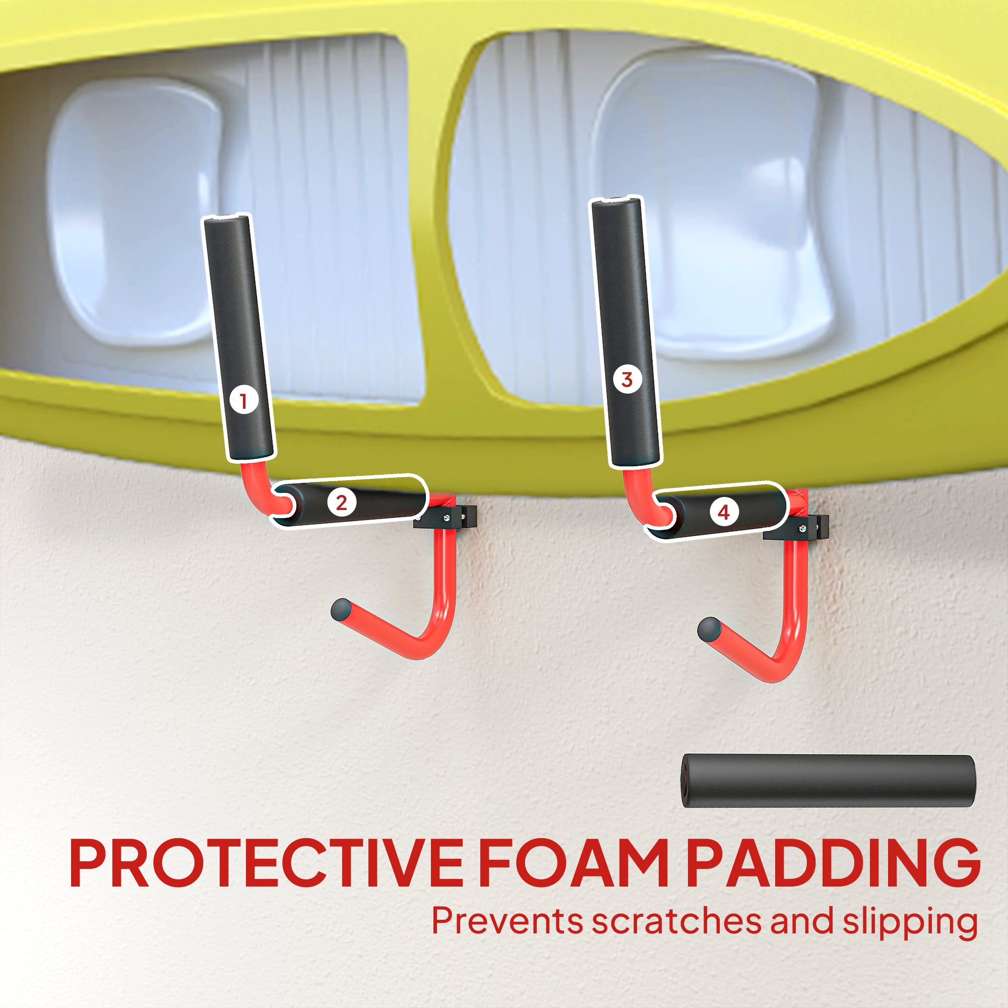 HOMCOM Kayak Canoe Heavy Duty Wall Mounted Storage Holder Rack Heavy Duty Storing Hangers Red