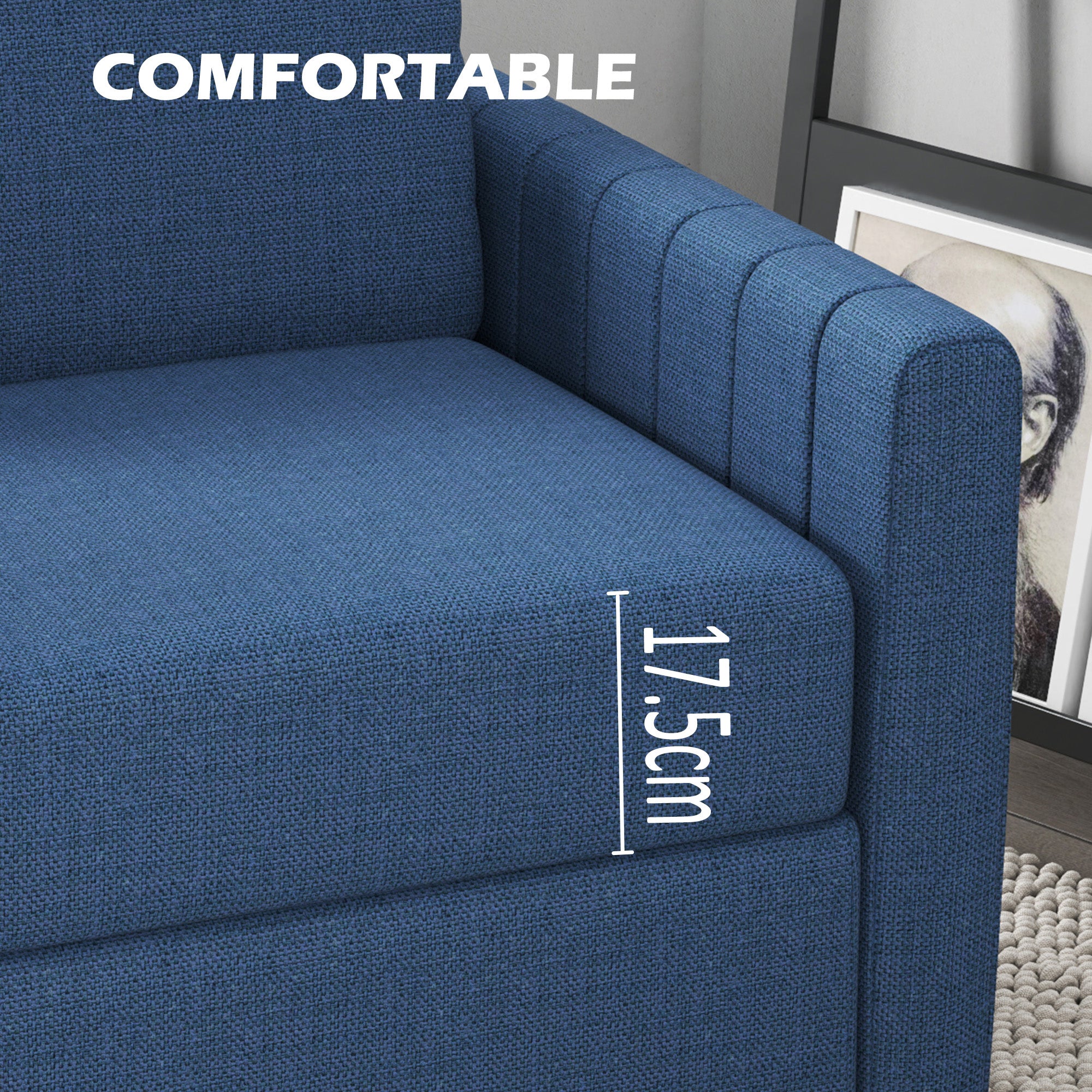 HOMCOM Modern Boxy Linen-Look Two-Seater Sofa - Blue - North Peak Garden Furniture
