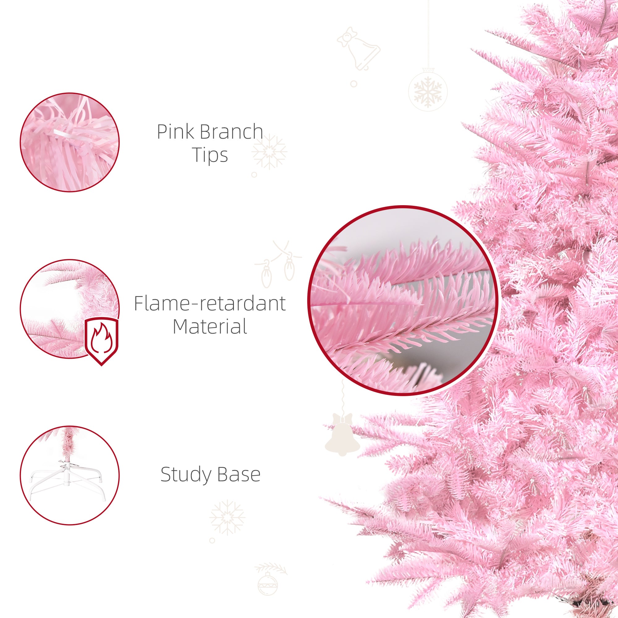 HOMCOM 4FT Artificial Christmas Tree Holiday Xmas Holiday Tree Decoration with Automatic Open for Home Party, Pink - North Peak Garden Furniture