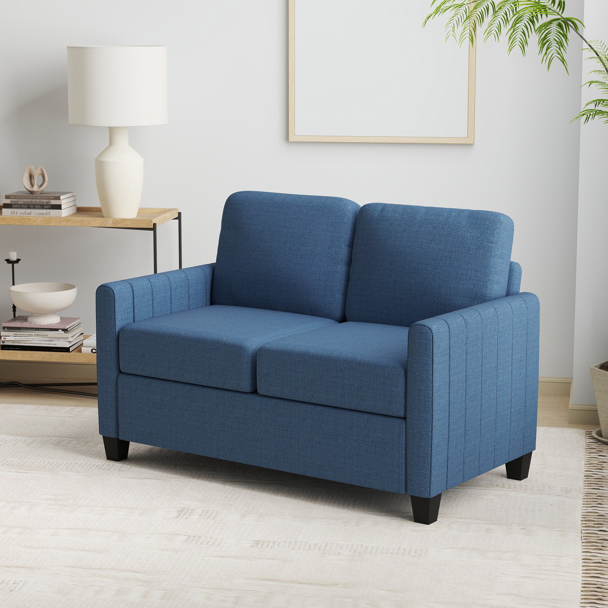 HOMCOM Modern Boxy Linen-Look Two-Seater Sofa - Blue - North Peak Garden Furniture