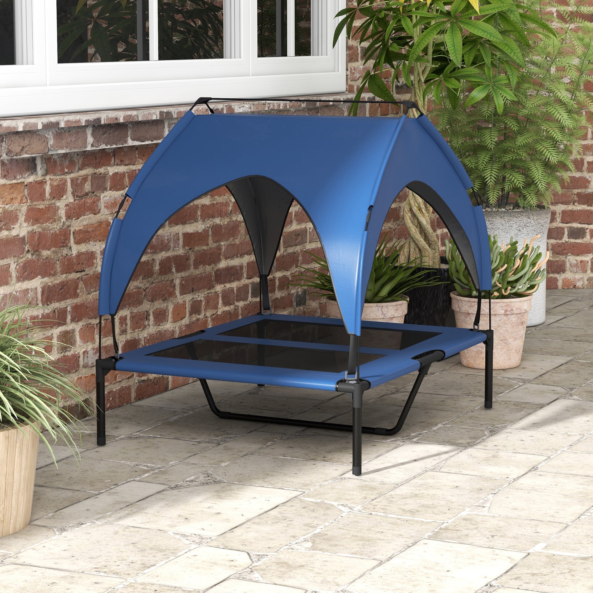 PawHut Cooling Raised Pet Bed w/ Washable Breathable Mesh, for Medium, Large Dogs, 91 x 76 x 89cm - Dark Blue - North Peak Garden Furniture