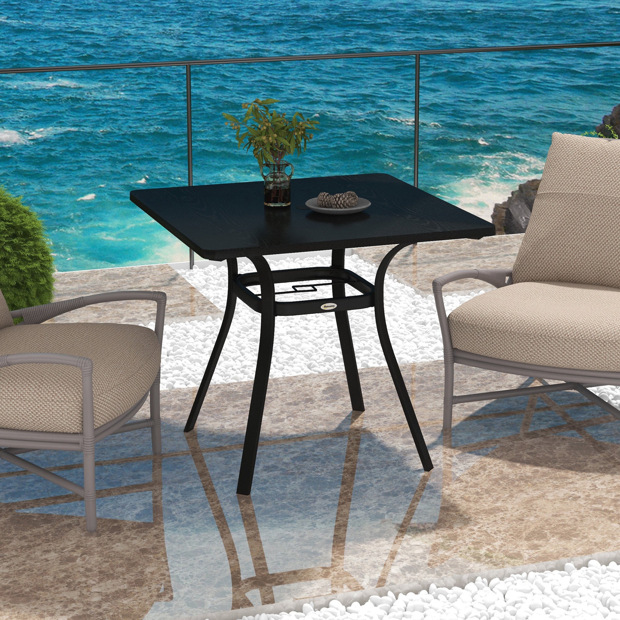 Outsunny Four-Seater Steel Garden Table, with Φ40mm Parasol Hole - Black